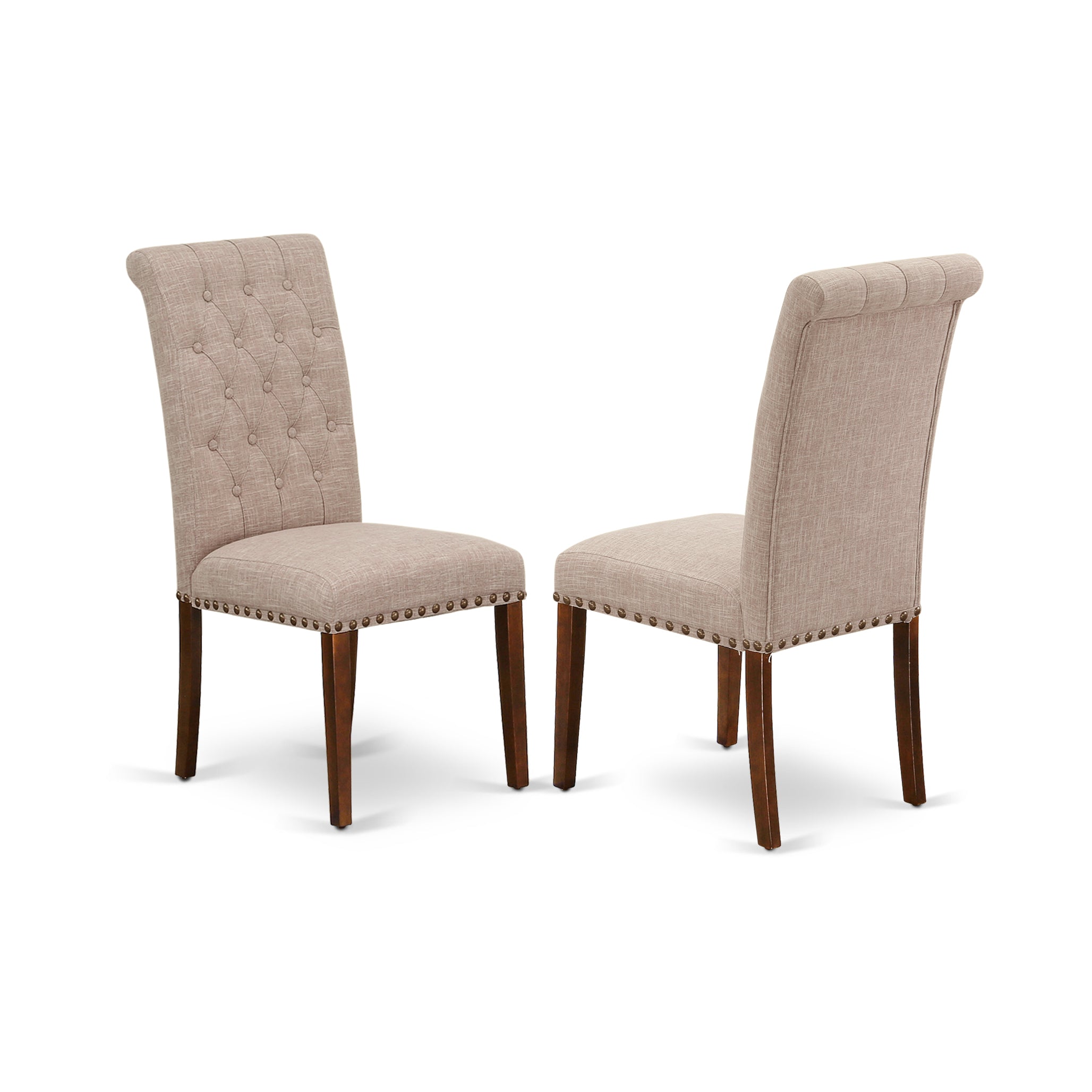 DOBR7-MAH-04 7Pc Dinette Set Includes a Rectangular Kitchen Table with Butterfly Leaf and Six Parson Chairs with Light Fawn Fabric, Mahogany Finish
