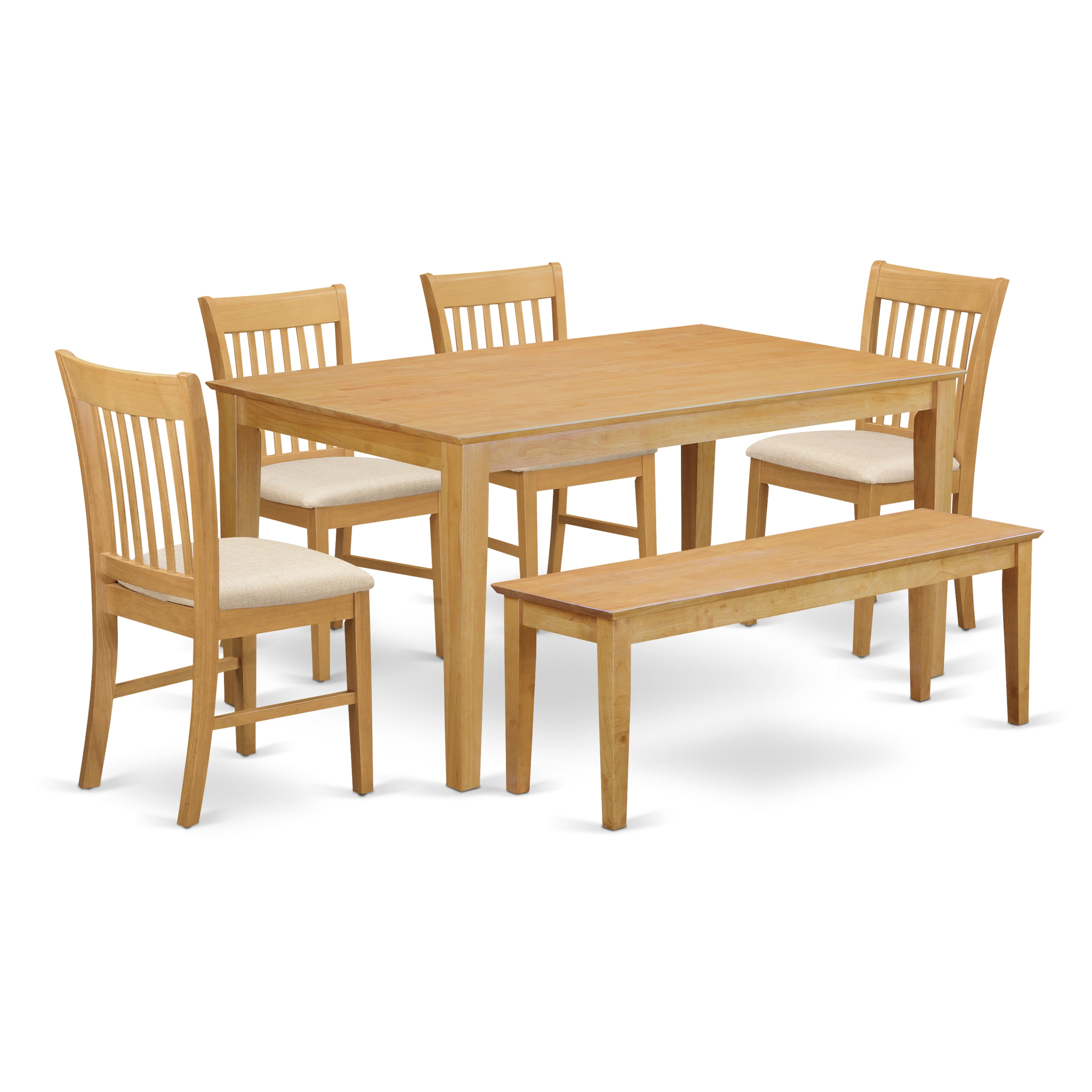 CANO6-OAK-C 6-Pc Dinette set - Dinette Table and 4 Dining Chairs coupled with Wooden bench