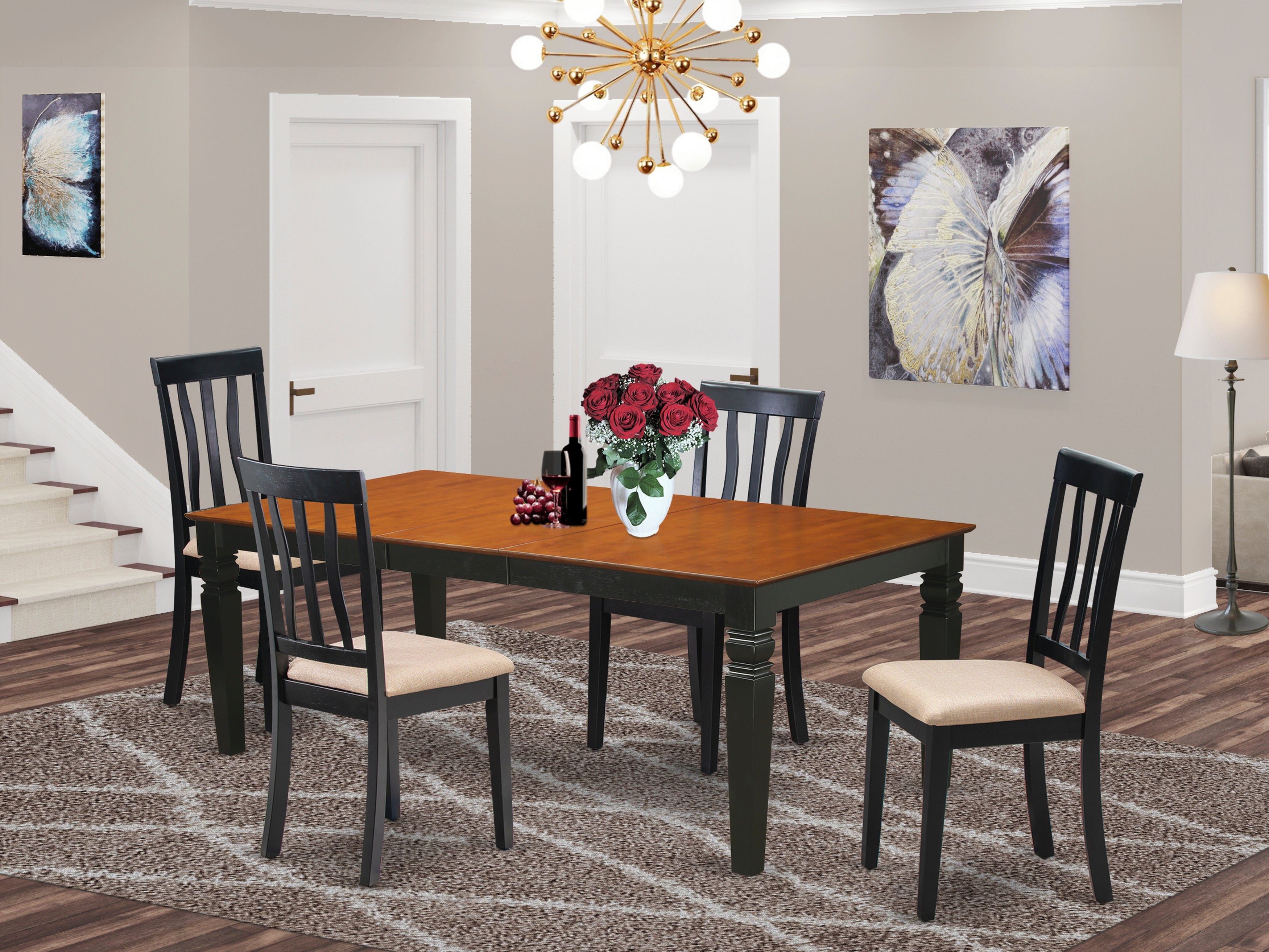 LGAN5-BCH-C 5 Pc Kitchen Table set with a Dining Table and 4 Kitchen Chairs in Black and Cherry