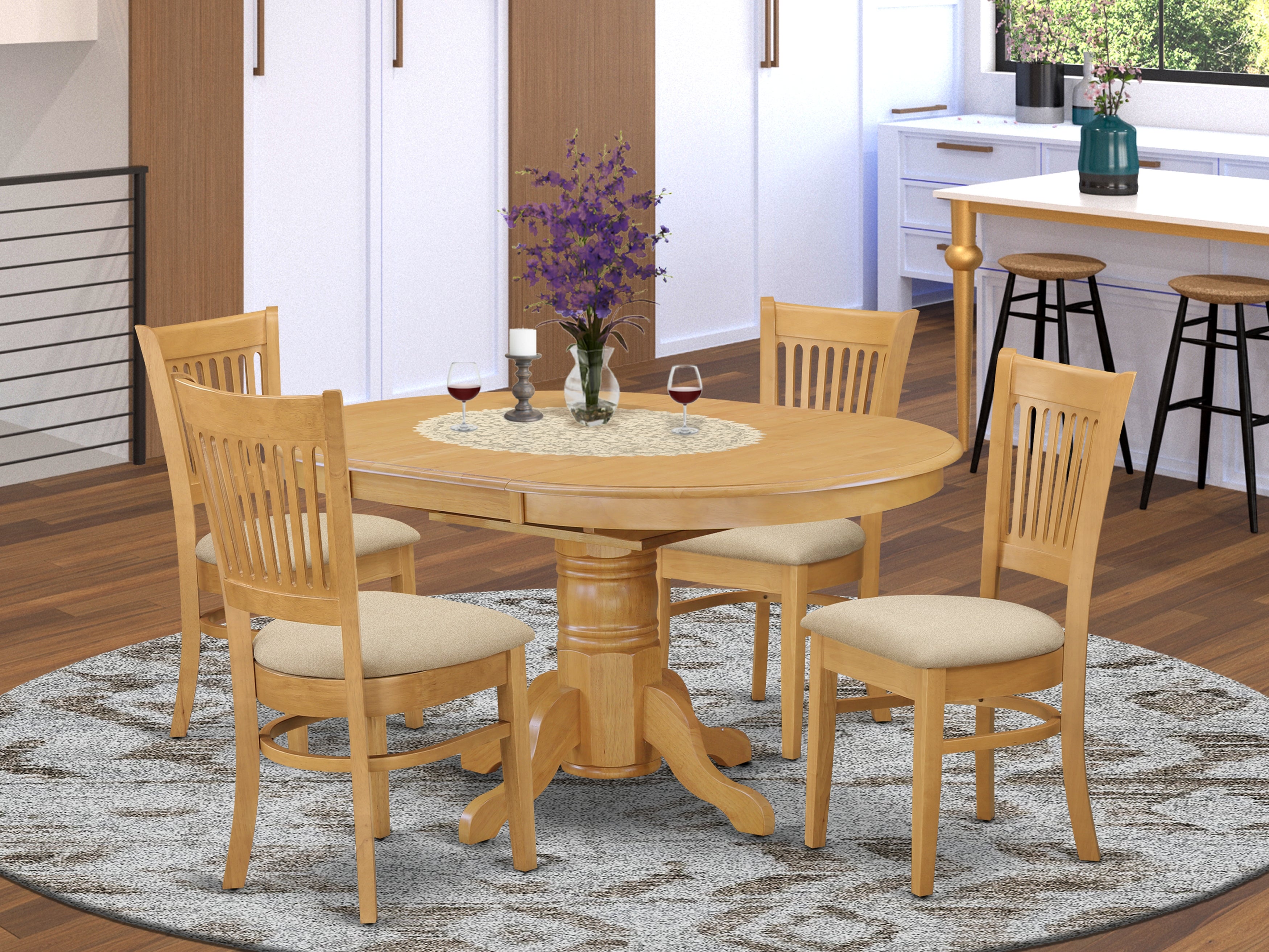 AVVA5-OAK-C 5 Pc Dining set-Table and 4 Dinette Chairs.