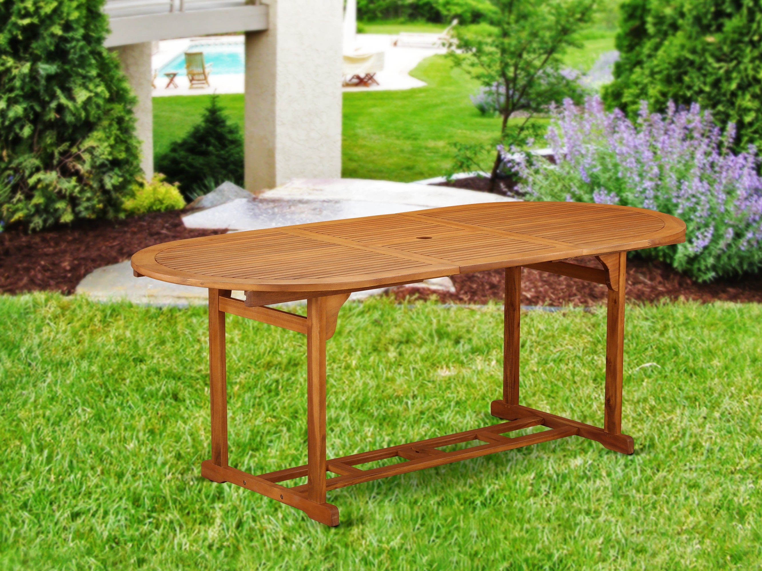 BBSTXNA Oval Terrace Acacia solid wood Dining Table - Natural Oil Finish- Extension butterfly leaf