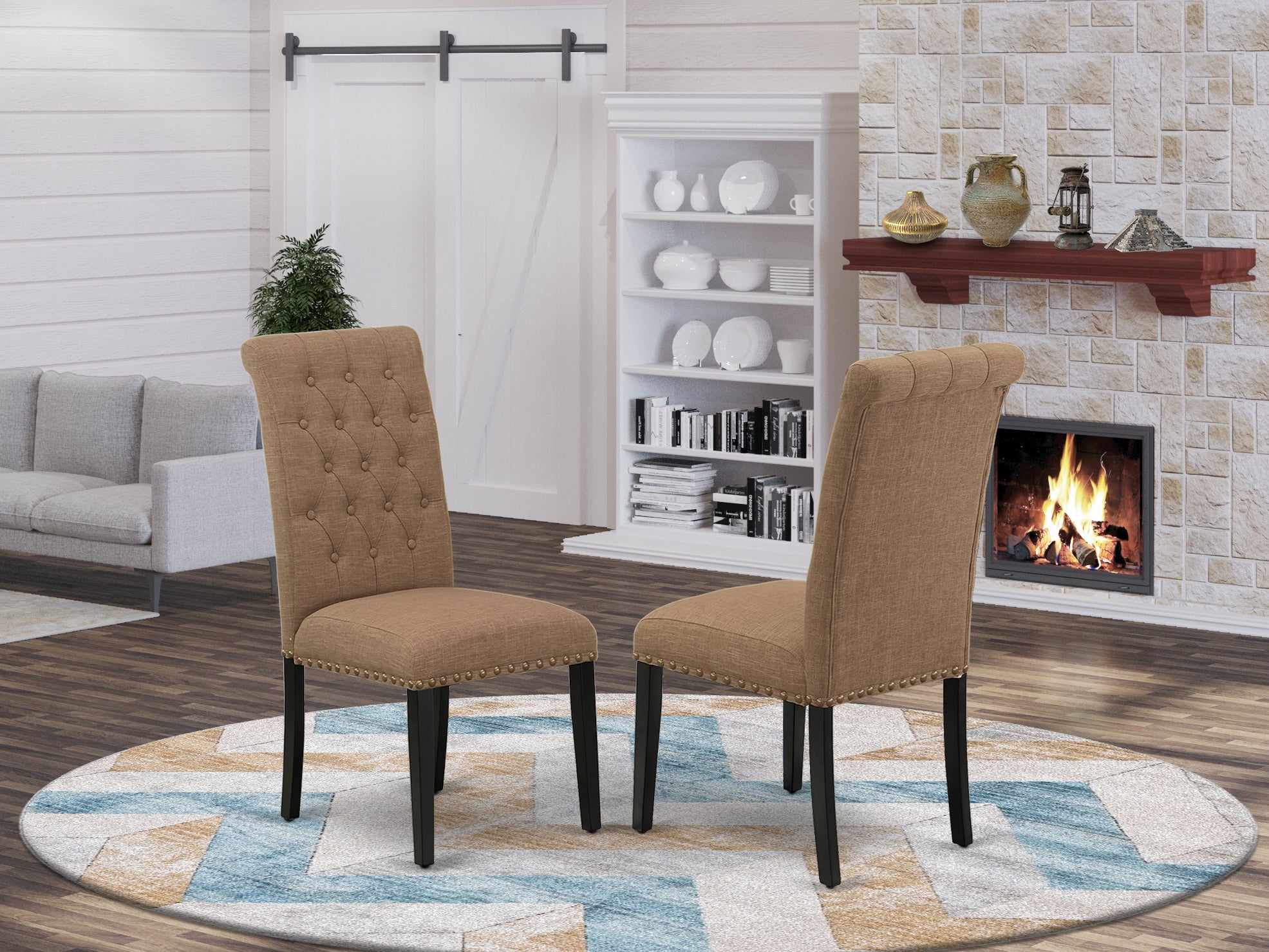 BRP1T17 Bremond Parson Chair With Black Leg And Linen Fabric Light Sable