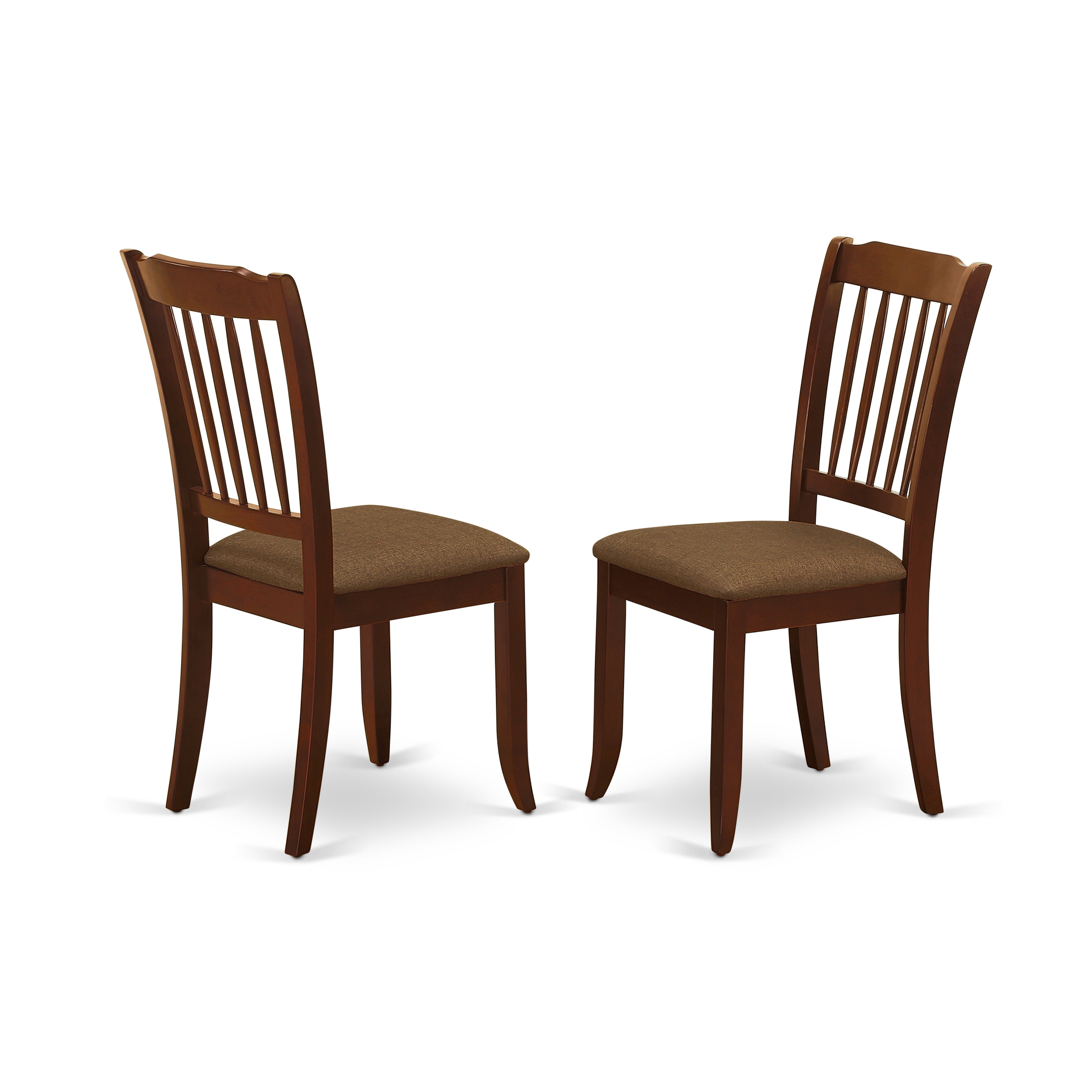 DAC-MAH-C Danbury vertical slatted back chairs with Linen Fabric Upholstered Seat in Mahogany finish