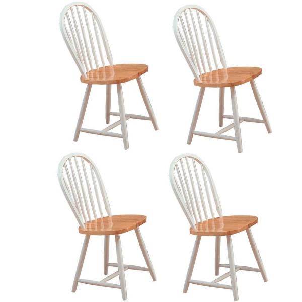 Country Style Windsor Side Chairs Natural Brown And White (Set Of 4)