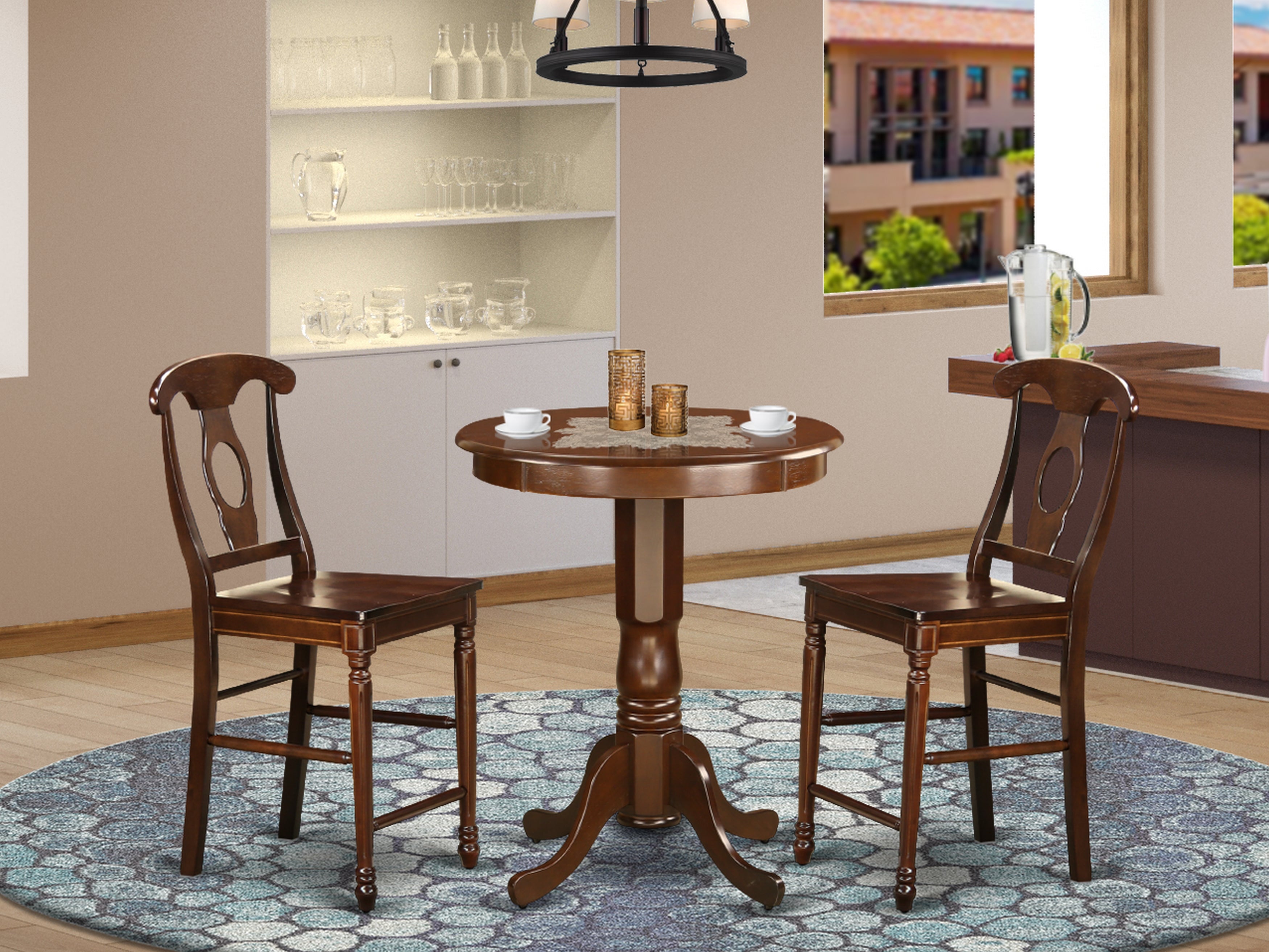 EDKE3-MAH-W 3 Pc Dining counter height set - Dining Table and 2 counter height stool.