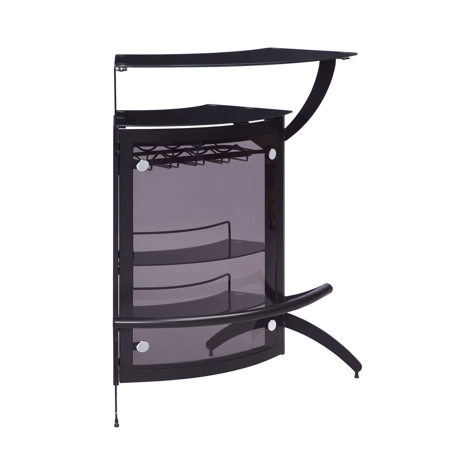 Modern Contemporary Black 2-Shelf Bar Wine Cabinet Table With Glass Top