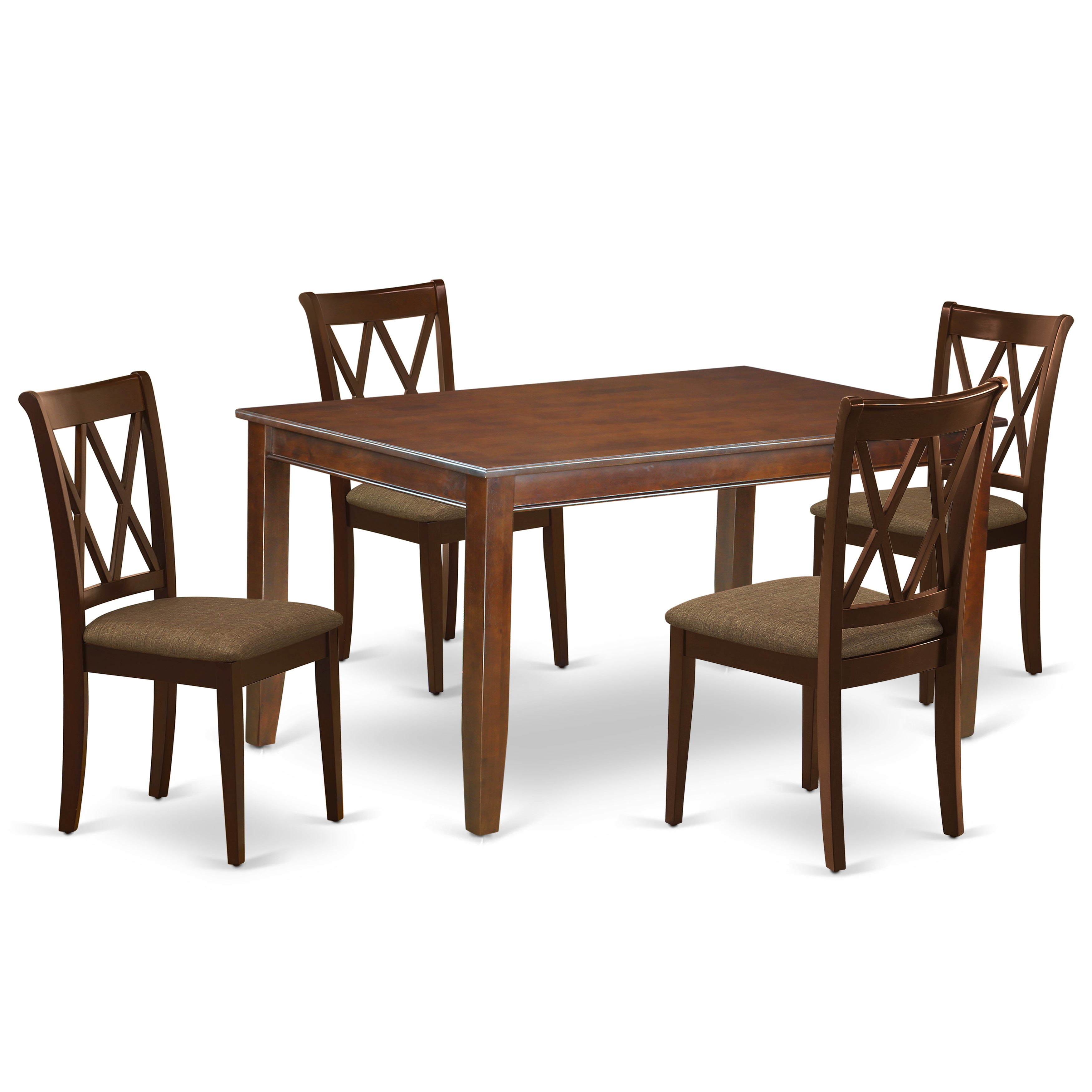 DUCL5-MAH-C 5Pc Dining Set Includes a Rectangle Dining Table and Four Double X Back Microfiber Seat Kitchen Chairs, Mahogany Finish