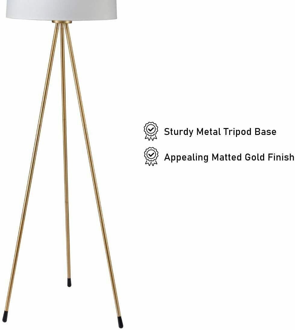 Tripod Base Floor Lamp with Matted Gold Finish, Drum Shade - 3-Way Twist Switch