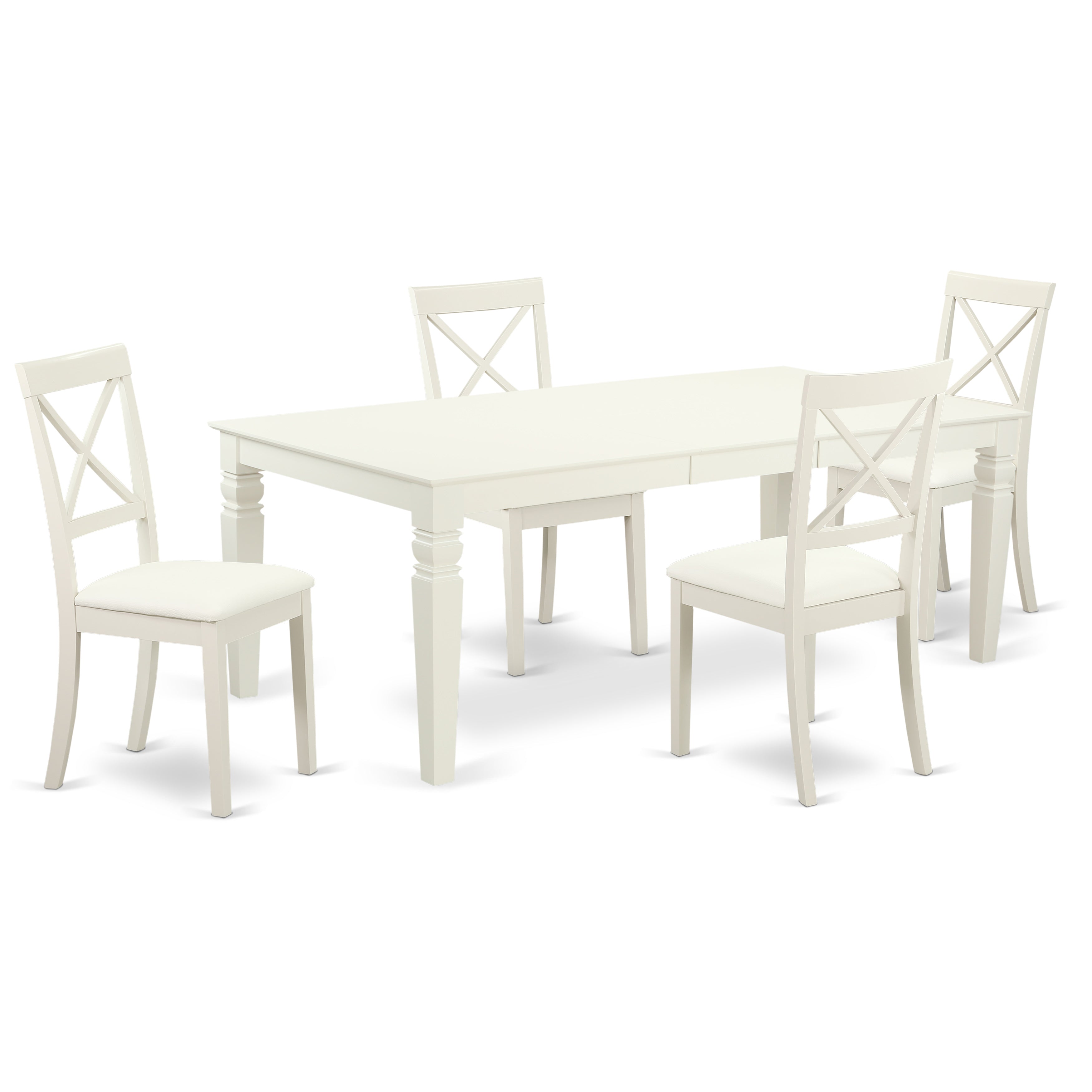 LGBO5-LWH-LC 5 Pc Dining Room Set With A Single Logan Table And 4 faux leather seat Chairs In Linen White Color.