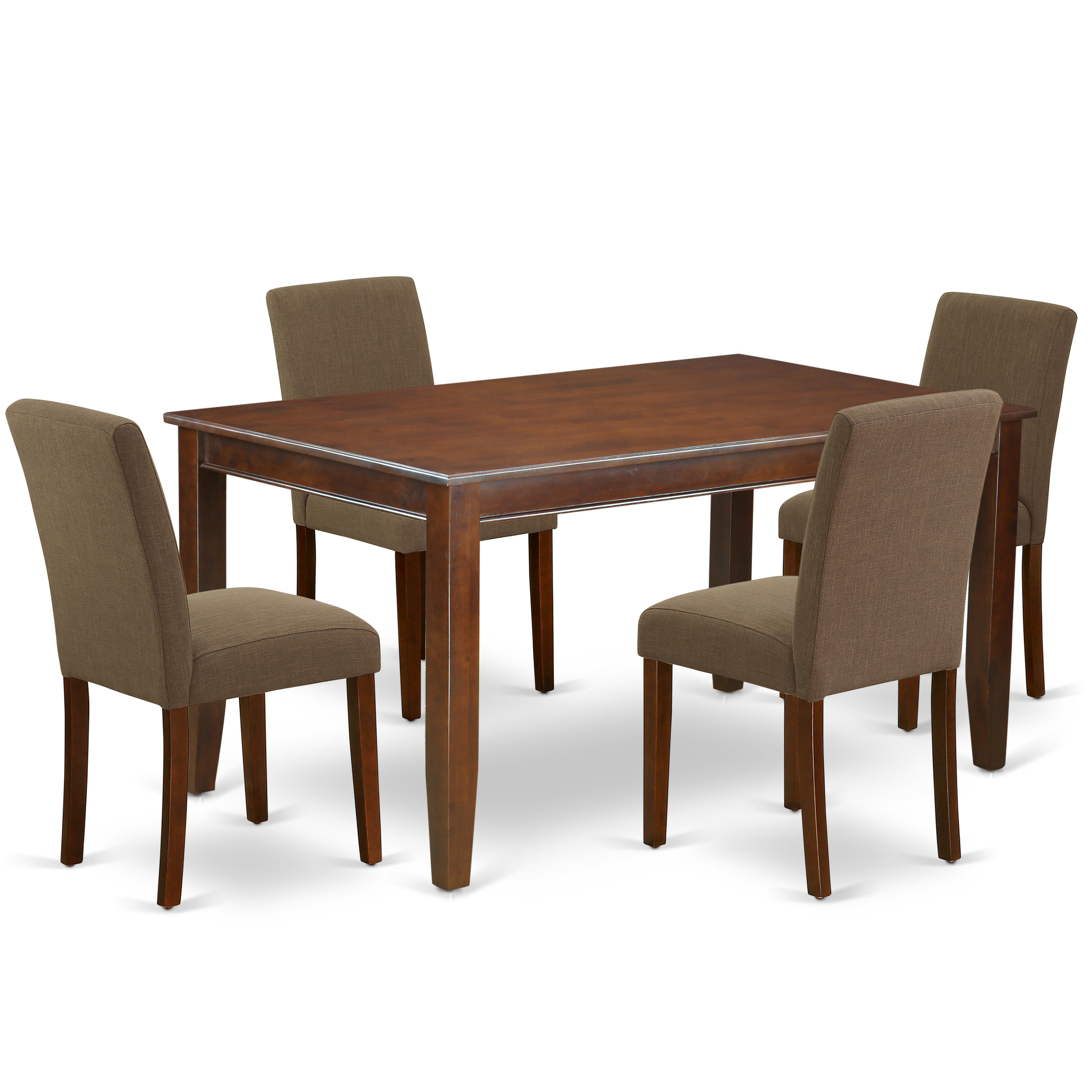 DUAB5-MAH-18 5Pc Rectangle 60 Inch Dining Table And Four Parson Chair With Mahogany Leg And Linen Fabric Coffee