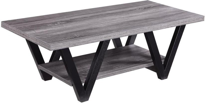 Coaster Higgins Coffee Table with Lower Shelf in Antique Gray and Black