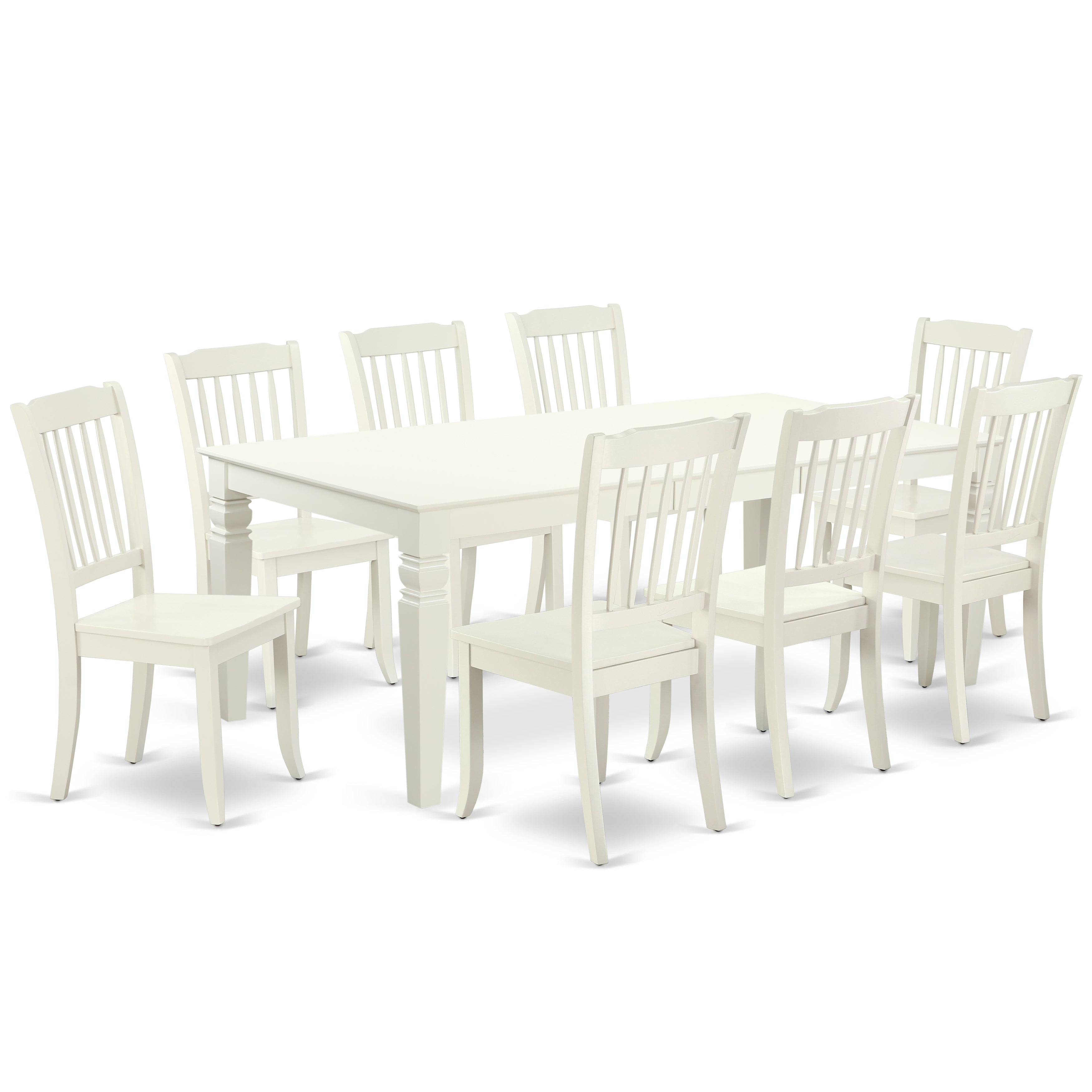 LGDA9-LWH-W 9PC Rectangular 66/84 inch Table with 18 In Leaf and 8 vertical slatted Chairs