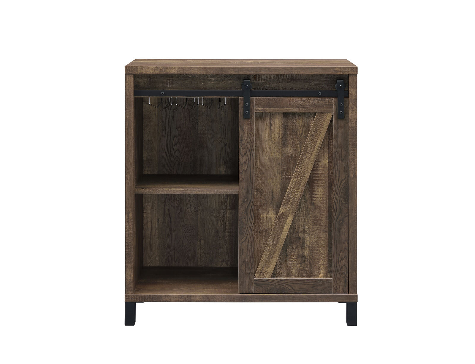 Coaster Country Rustic Farmhouse Sliding Barn Door Bar Cabinet Wine Storage Oak