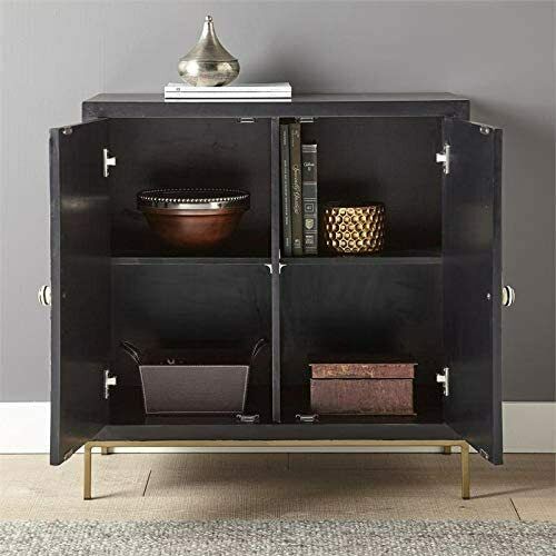 Amika Black and Ivory Art Deco 2-Door Sunburst Wood Accent Storage Cabinet