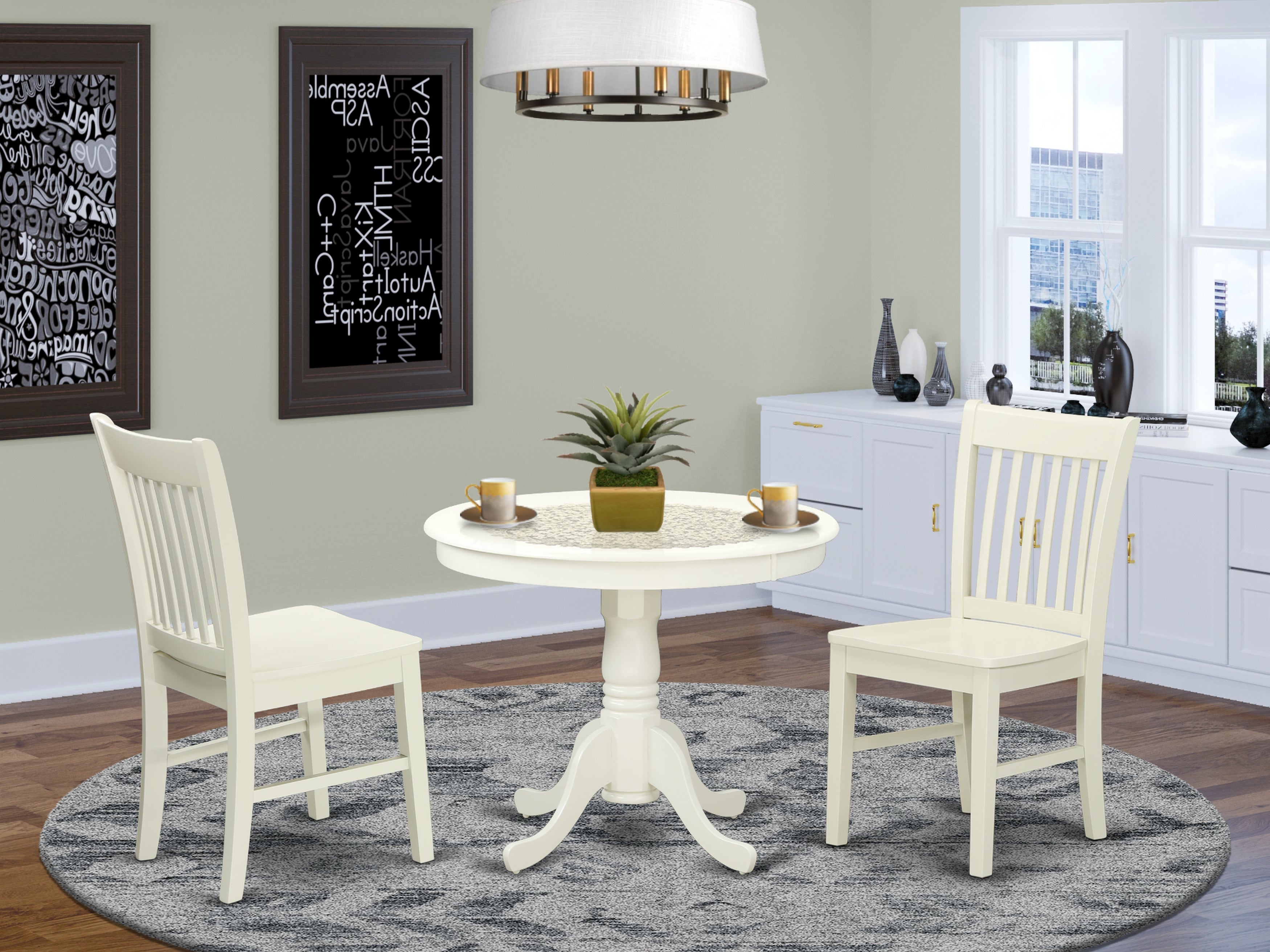 ANNO3-LWH-W 3 Pc Kitchen table set with a Dining Table and 2 Kitchen Chairs in Linen White