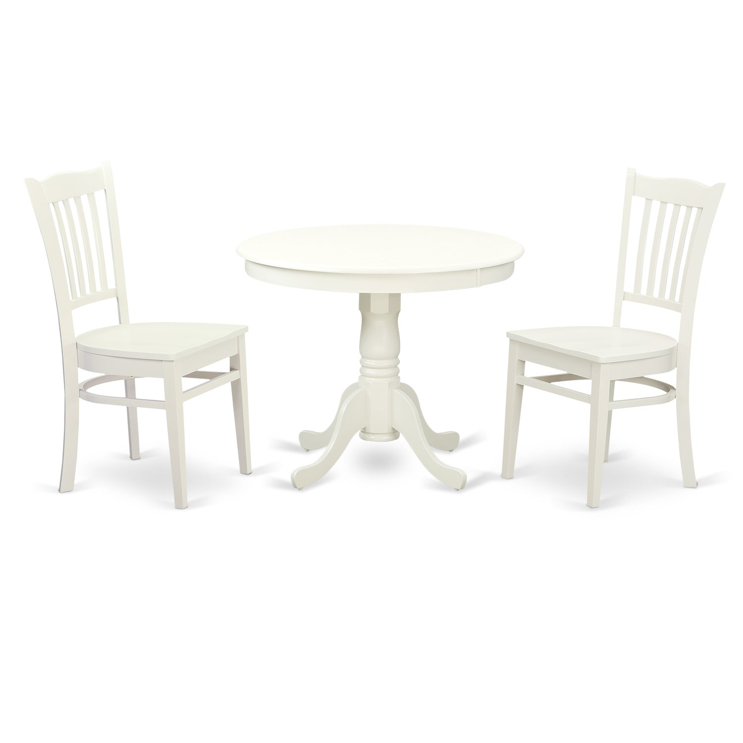 ANGR3-LWH-W 3 Pc set with a Table and 2 Wood Dinette Chairs in Linen White.