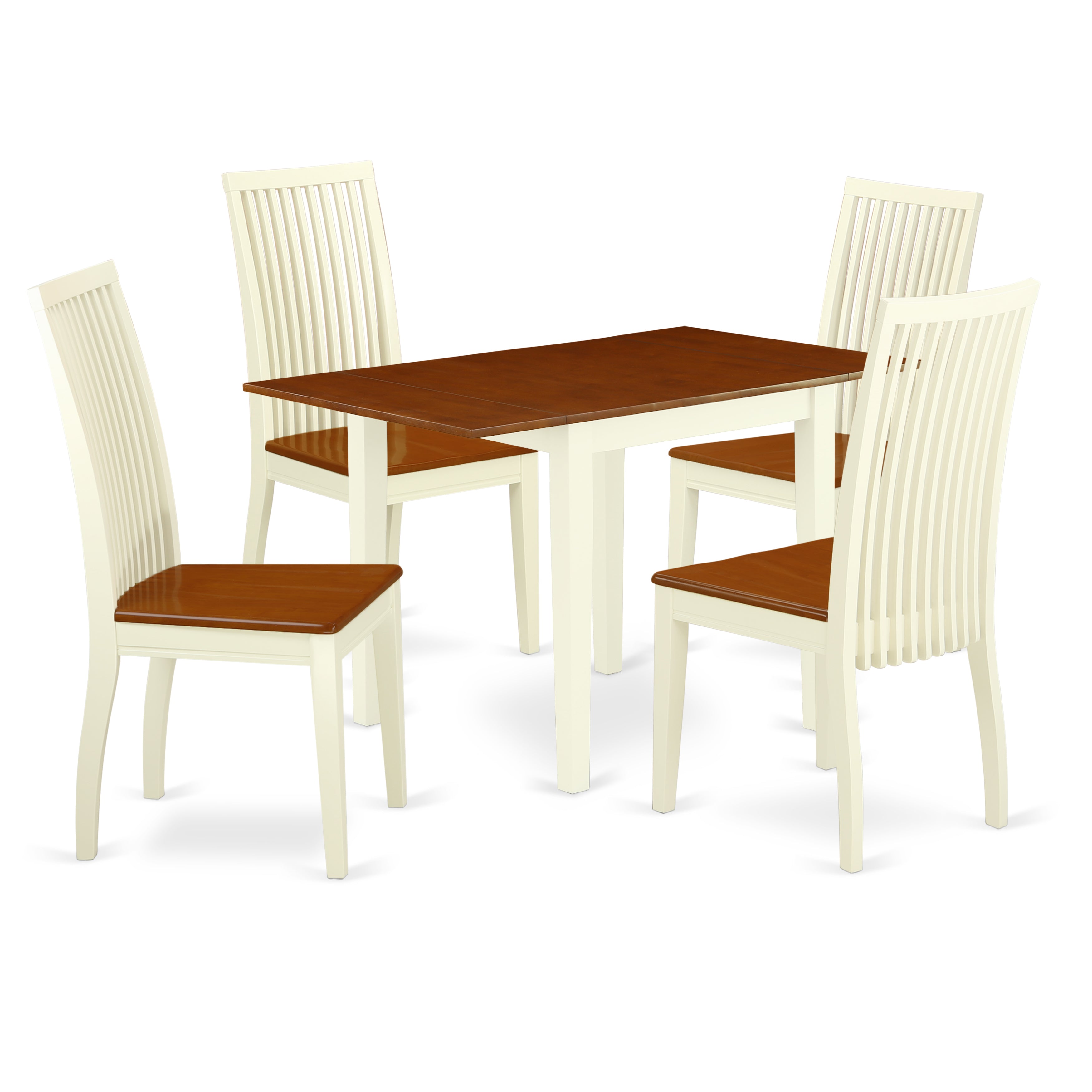 East West Furniture NDIP5-WHI-W 5Pc Modern Dining Table Set Includes a Wood Dining Table and 4 Dining Room Chair with Rubberwood Seat and Slat Back, Buttermilk and Cherry Finish