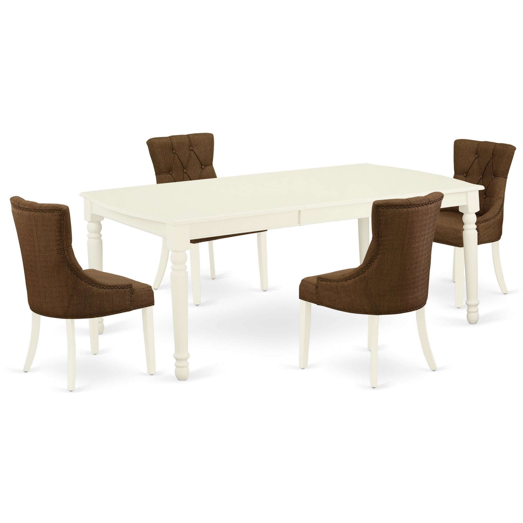 DOFR5-LWH-18 5Pc Dining Set Includes a Rectangle Dinette Table with Butterfly Leaf and Four Parson Chairs with Dark Coffee Fabric, Linen White Finish