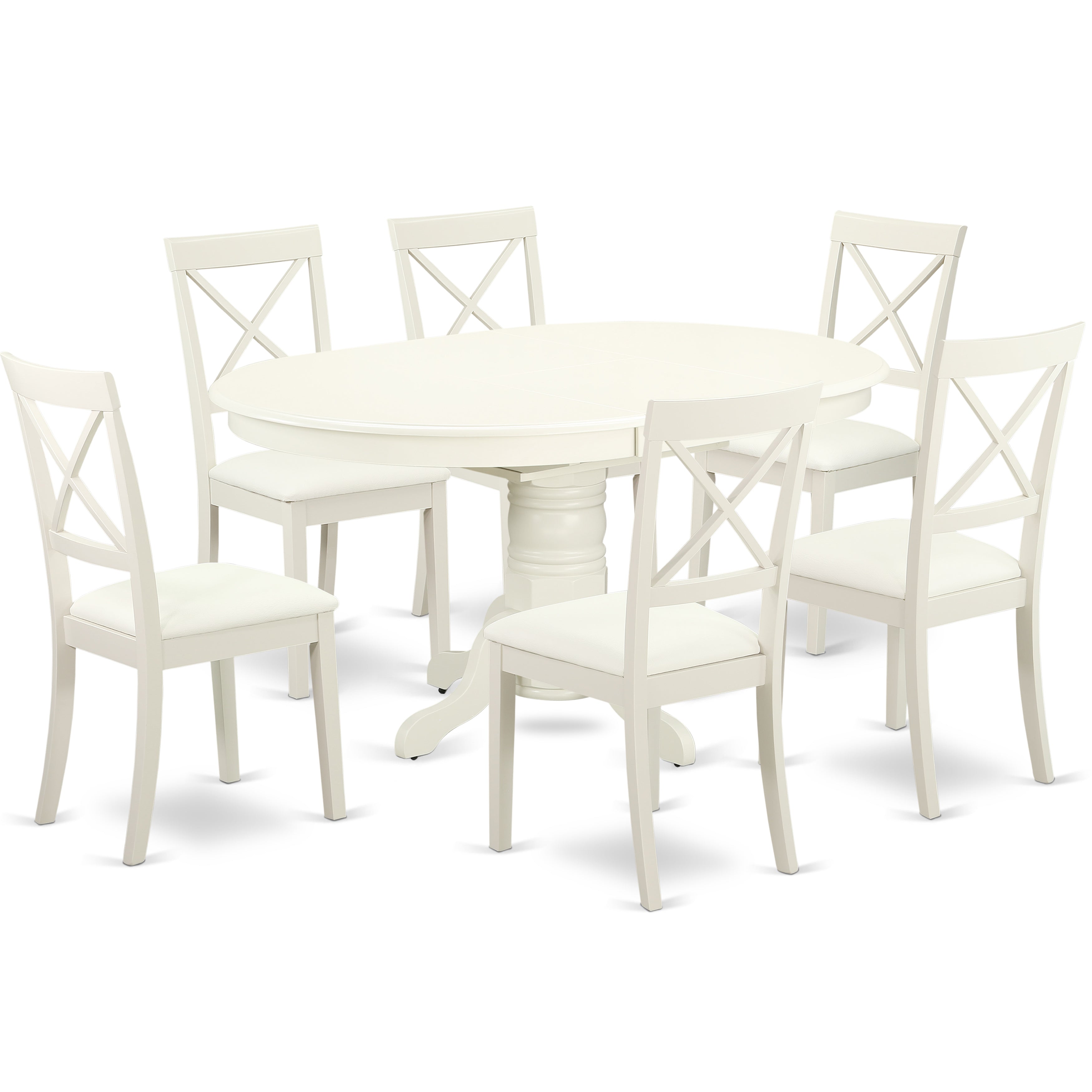 AVBO7-LWH-LC 7 Pc Kitchen table set with a Dining Table and Six Faux Leather Seat Chairs in Linen White