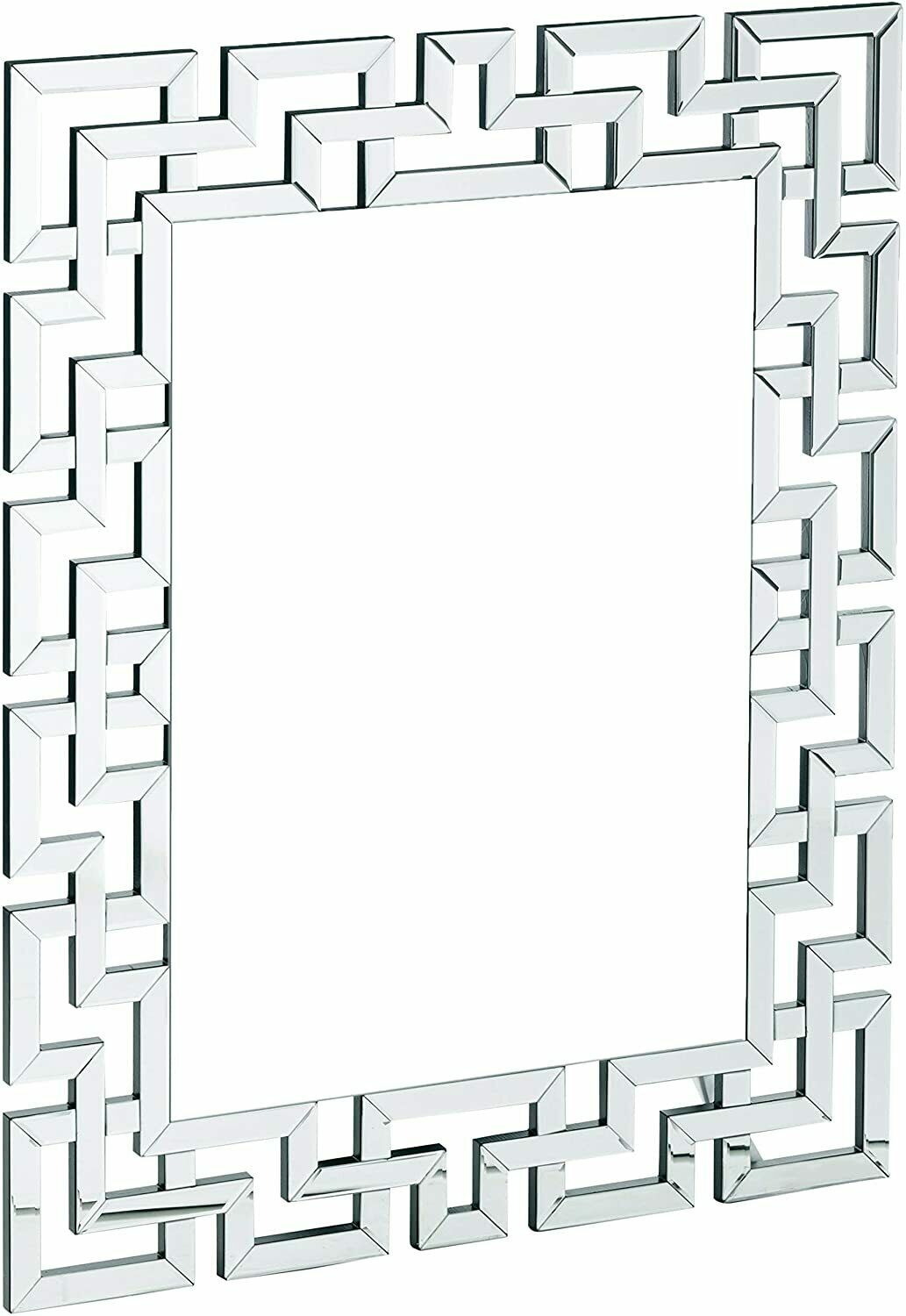Interlocking Greek key Design Frameless Wall Hanging Mirror Silver