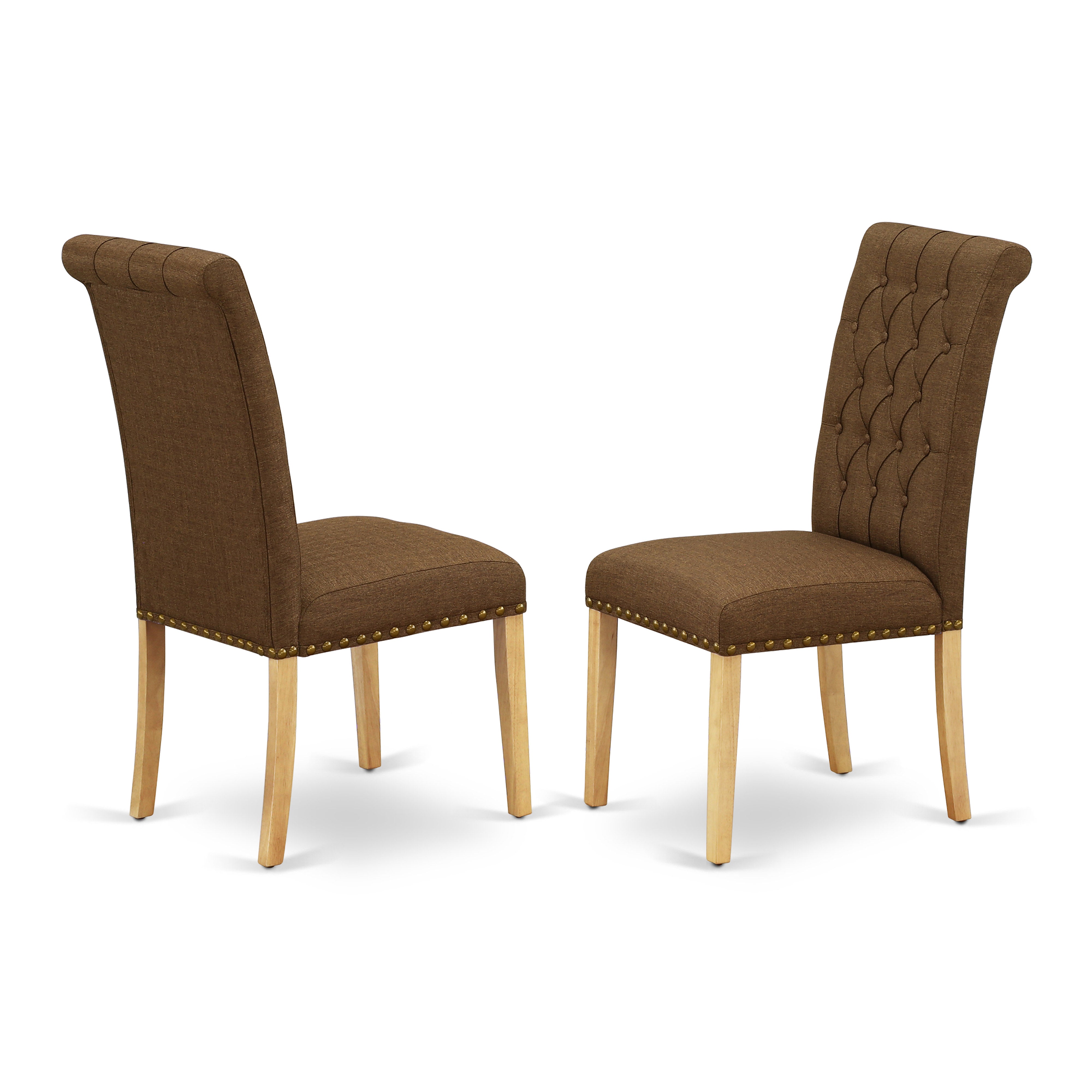 East West Furniture MZBR5-OAK-18 5Pc Kitchen Set for 4 Includes a Small Dining Table and 4 Parsons Chairs with Dark Coffee Color Linen Fabric, Drop Leaf Table with Full Back Chairs, Oak Finish