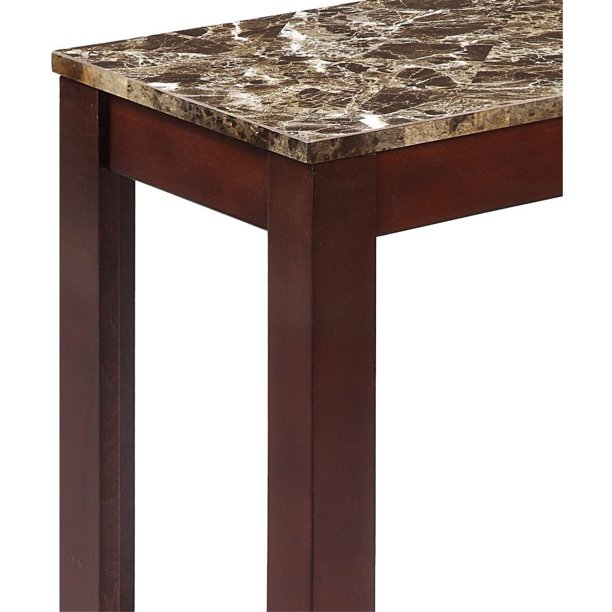 Crown Mark Devon Rectangular Chairside Table, faux marble and brown finish