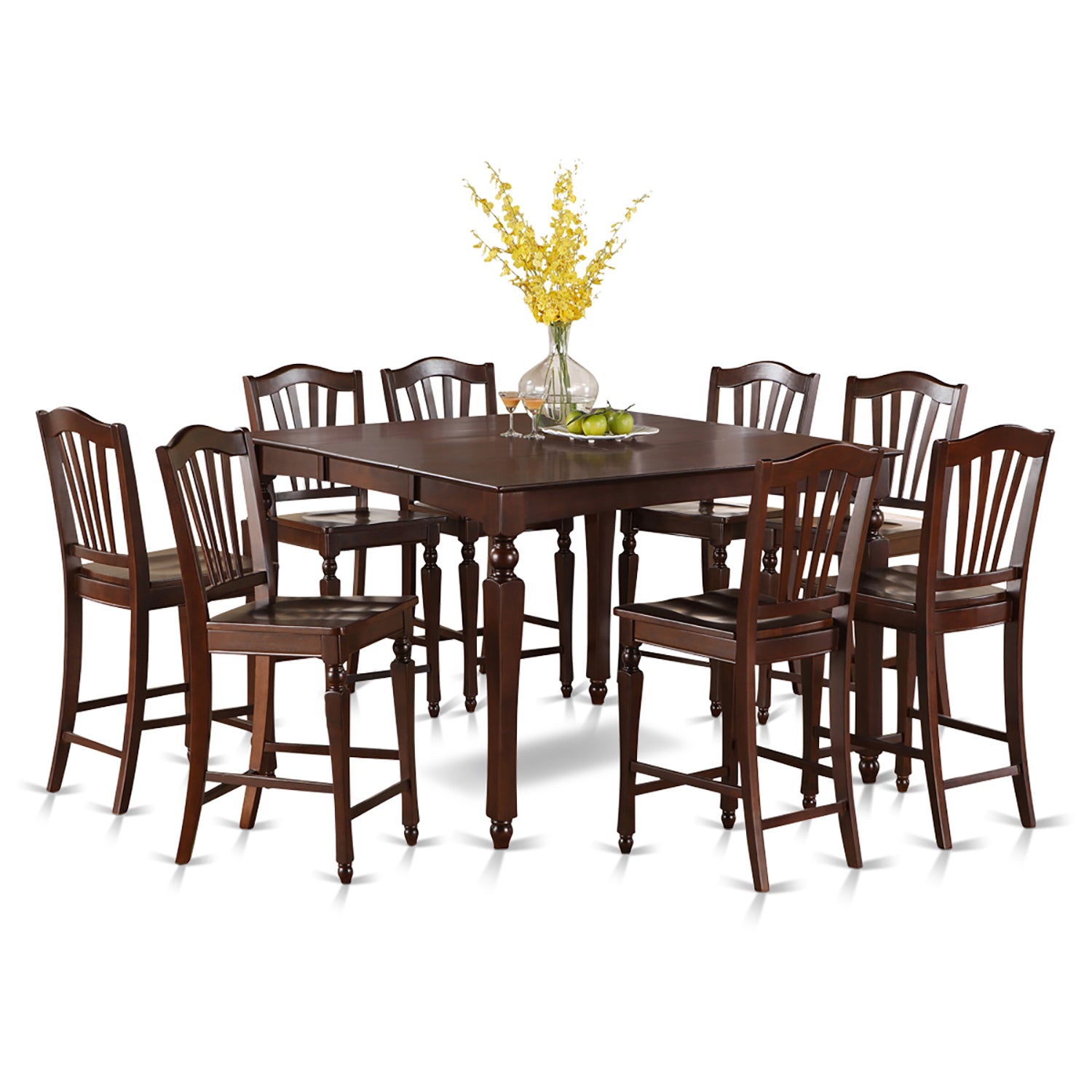 CHEL9-MAH-W 9 PC Counter height Table set-Square gathering Tablealong with 8 Kitchen counter Chairs