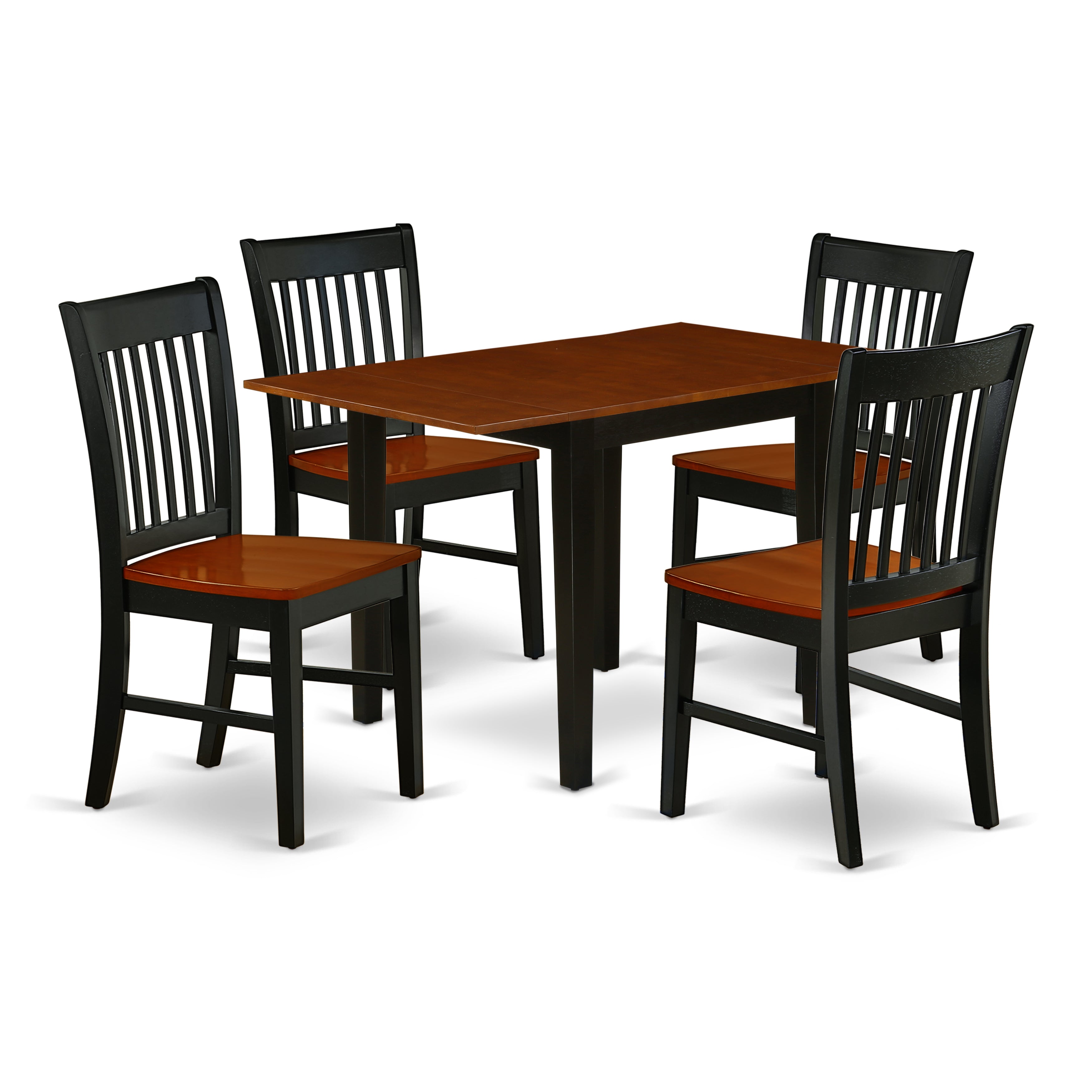 East West Furniture NDNO5-BCH-W 5Pc Wood Dining Table Set Includes a Rectangle Table and 4 Modern Dining Chairs with Asian Hardwood Seat and Slat back, Black and Cherry Finish