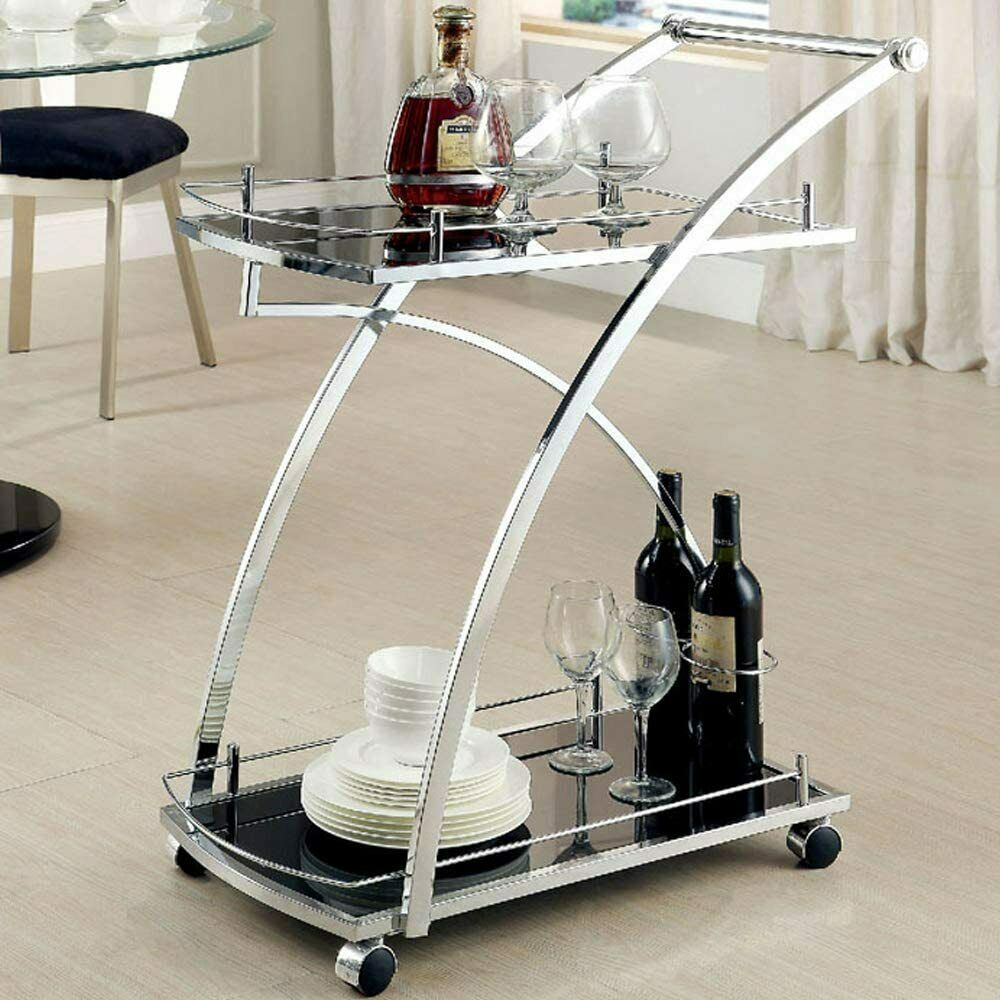 Contemporary Tempered Glass Recreation Room Serving Cart CM-AC227