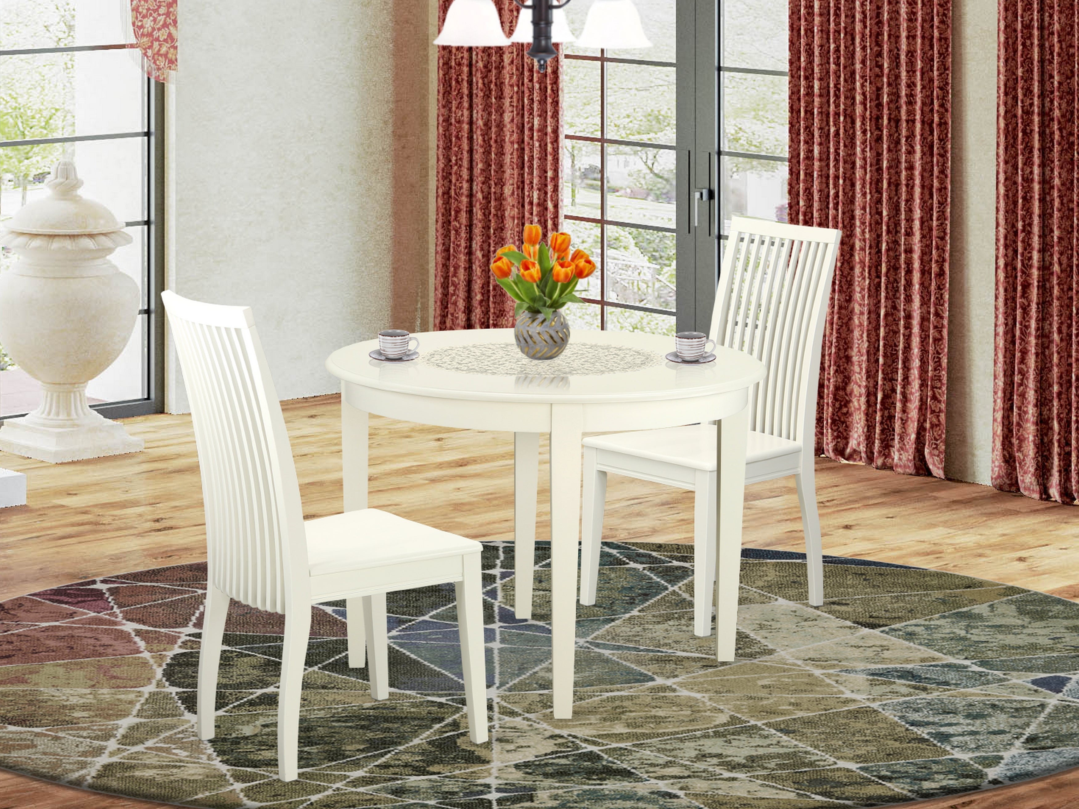 BOIP3-WHI-W 3 Pc Kitchen table set with a Dining Table and 2 Faux Leather Kitchen Chairs in Linen White