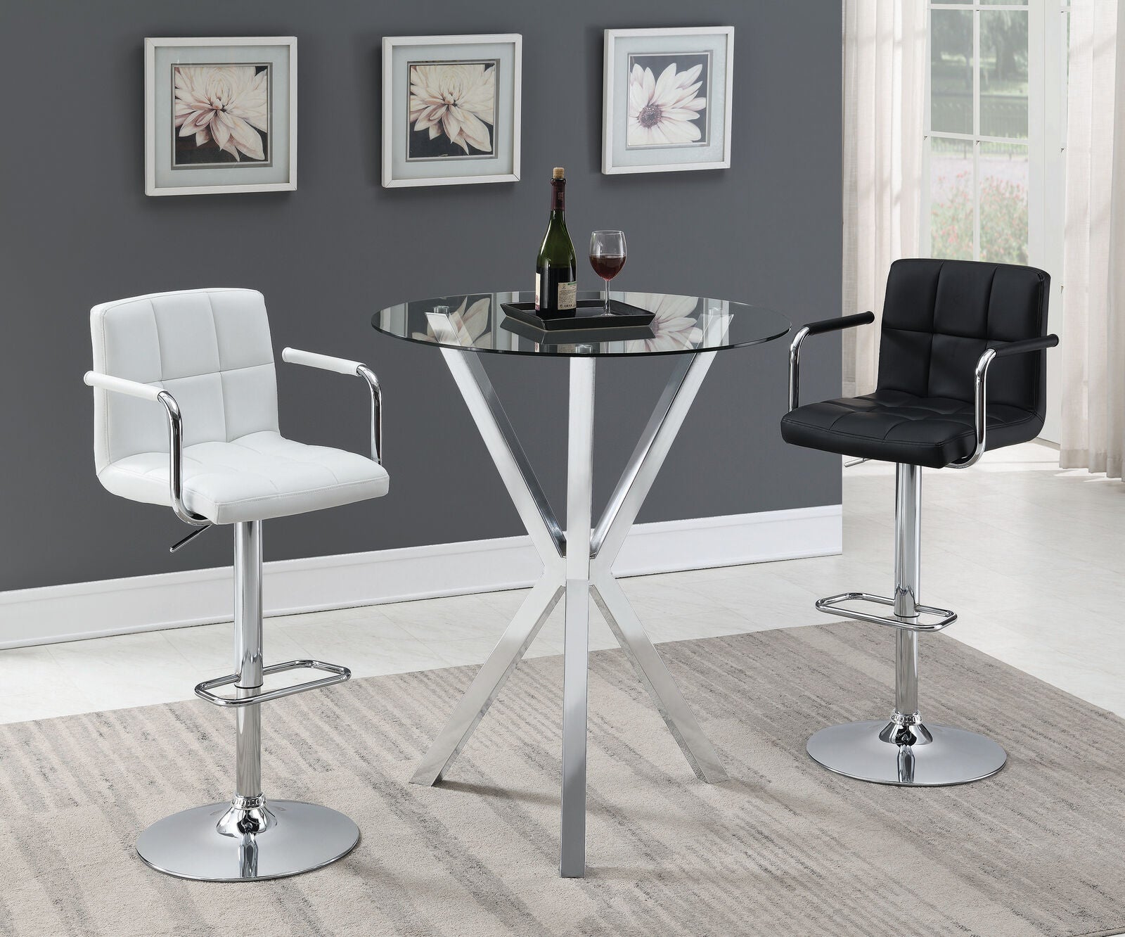 Coaster Contemporary X Shaped Round Glass Top Bar Pub Table Chrome 100186