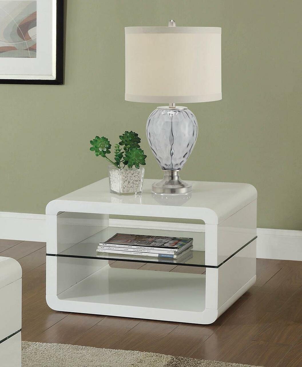 Coaster Contemporary 2-Shelf End Table Glossy White