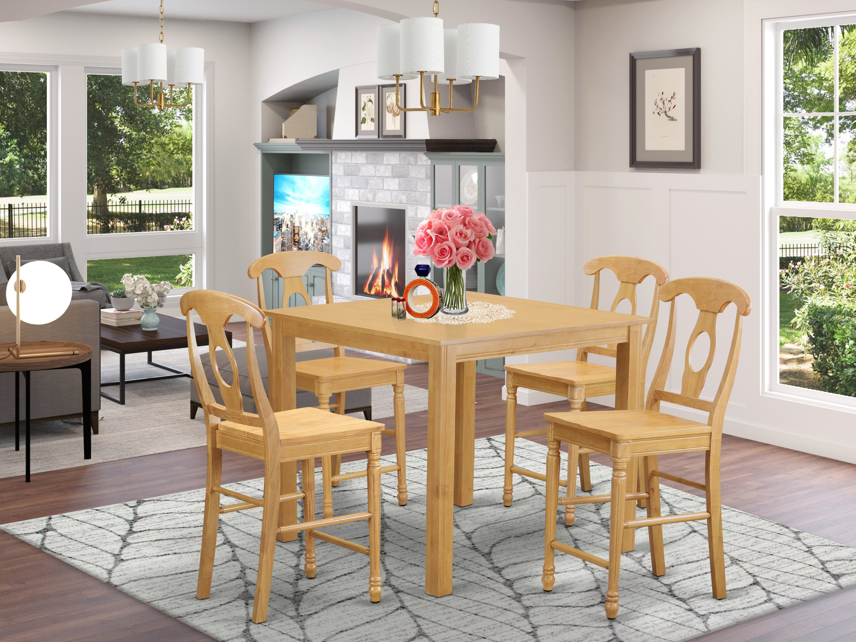 CFKE5-OAK-W 5 PC counter height Dining room set - high Table and 4 Dining Chairs.