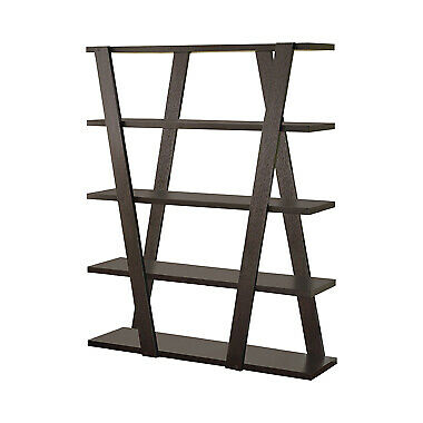 Contemporary Crisscross Design 4-Tier Shelf Bookcase BookShelf Cappuccino 800318