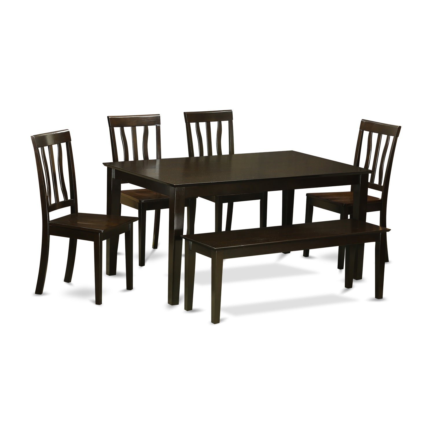 CAAN6-CAP-W 6 PC Dining Table with bench set-Dining Table and 4 Kitchen Chairs and Bench