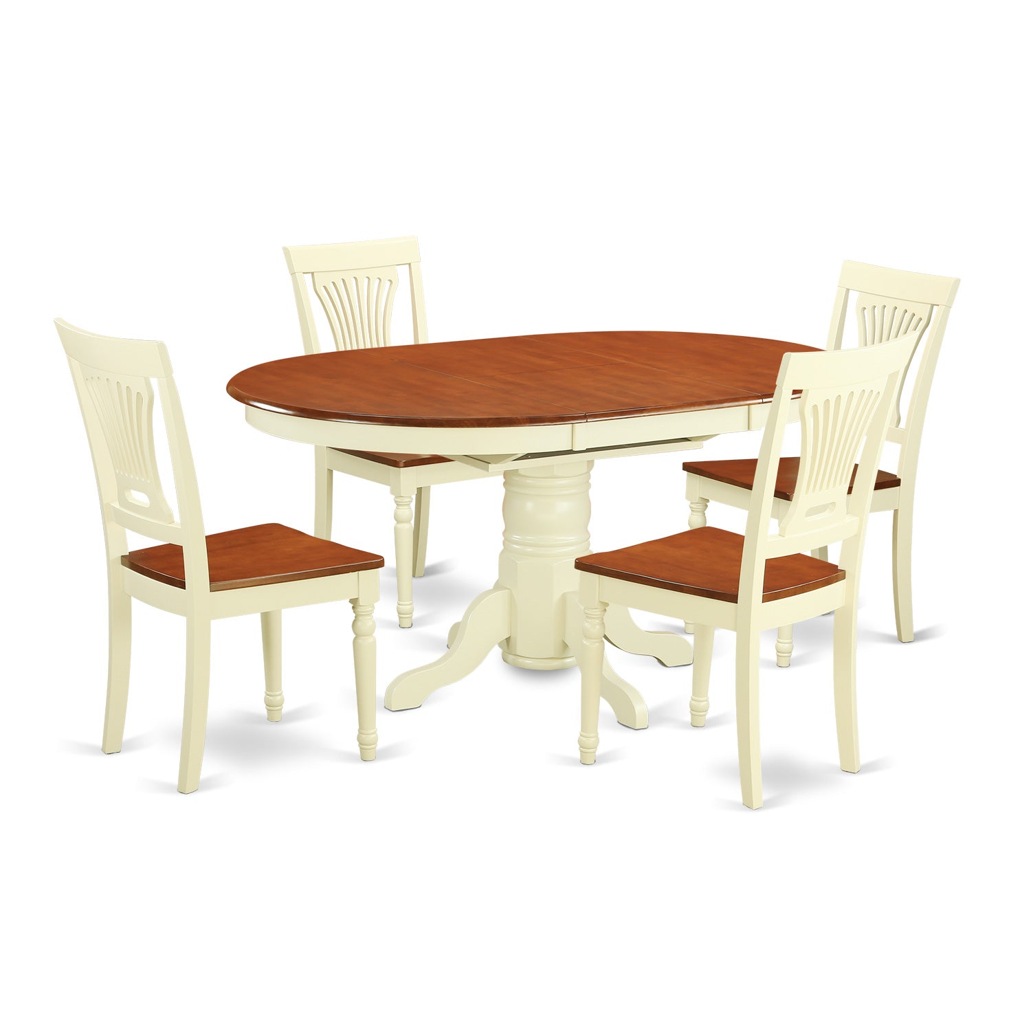 AVPL5-WHI-W 5 Pc Dining Table with Leaf and 4 Wood Kitchen Chairs in Buttermilk and Cherry