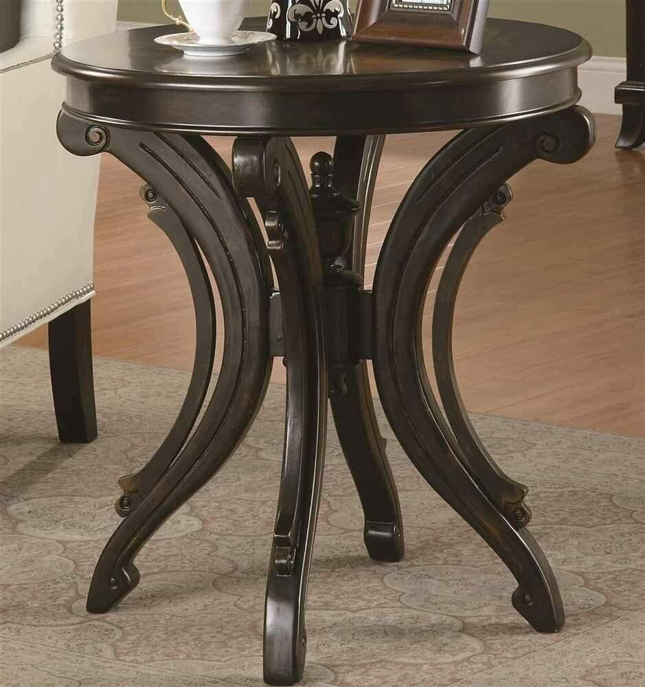 Round Accent End Table with Animal Print Top & Scrolled Base