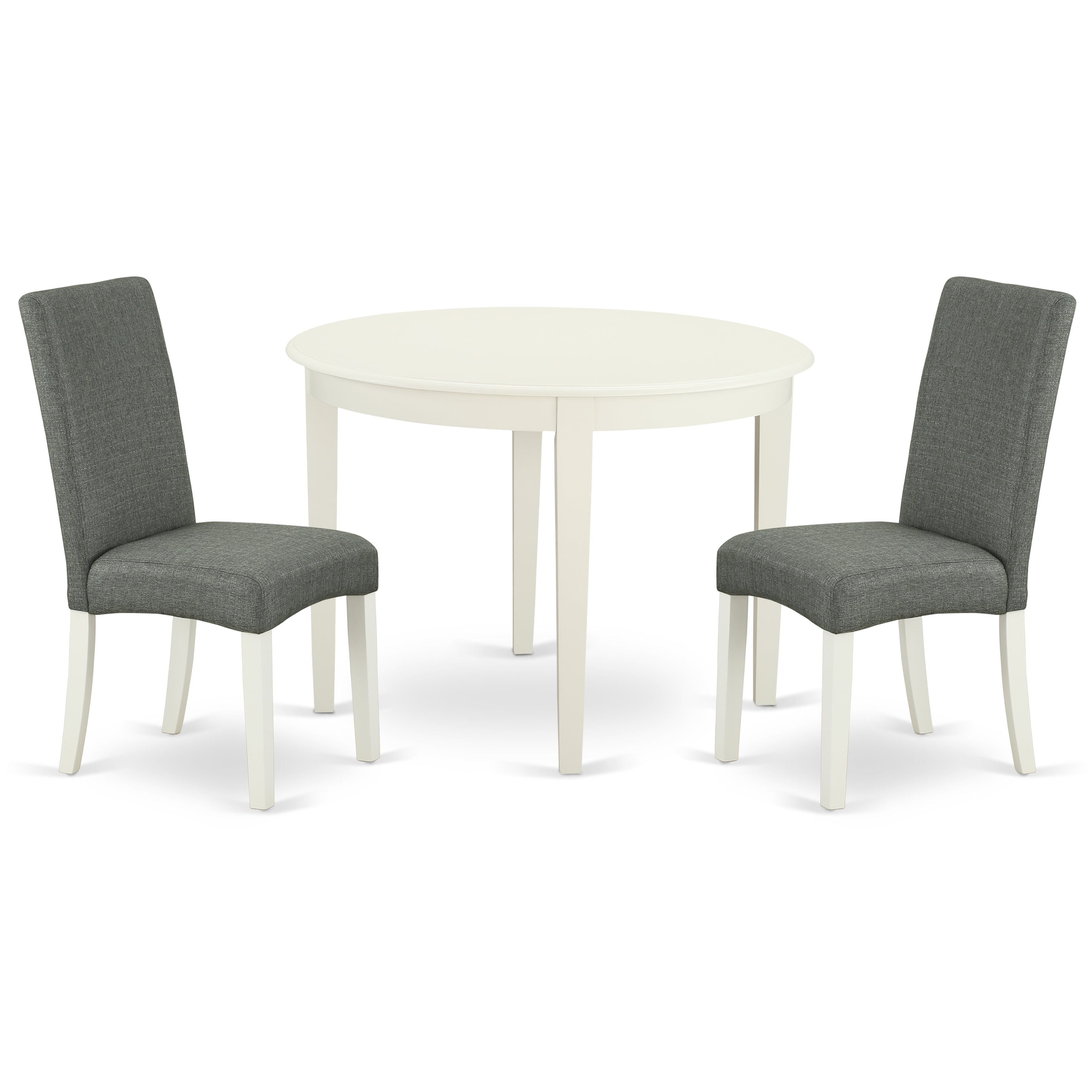 BODR3-LWH-07 3Pc Round 42" Table And Two Parson Chair With Linen White Finish Leg And Linen Fabric- Gray Color