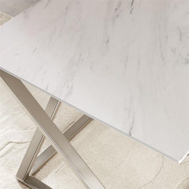 Steve Silver Zurich Square White Faux Marble Mixed Media Cocktail Table