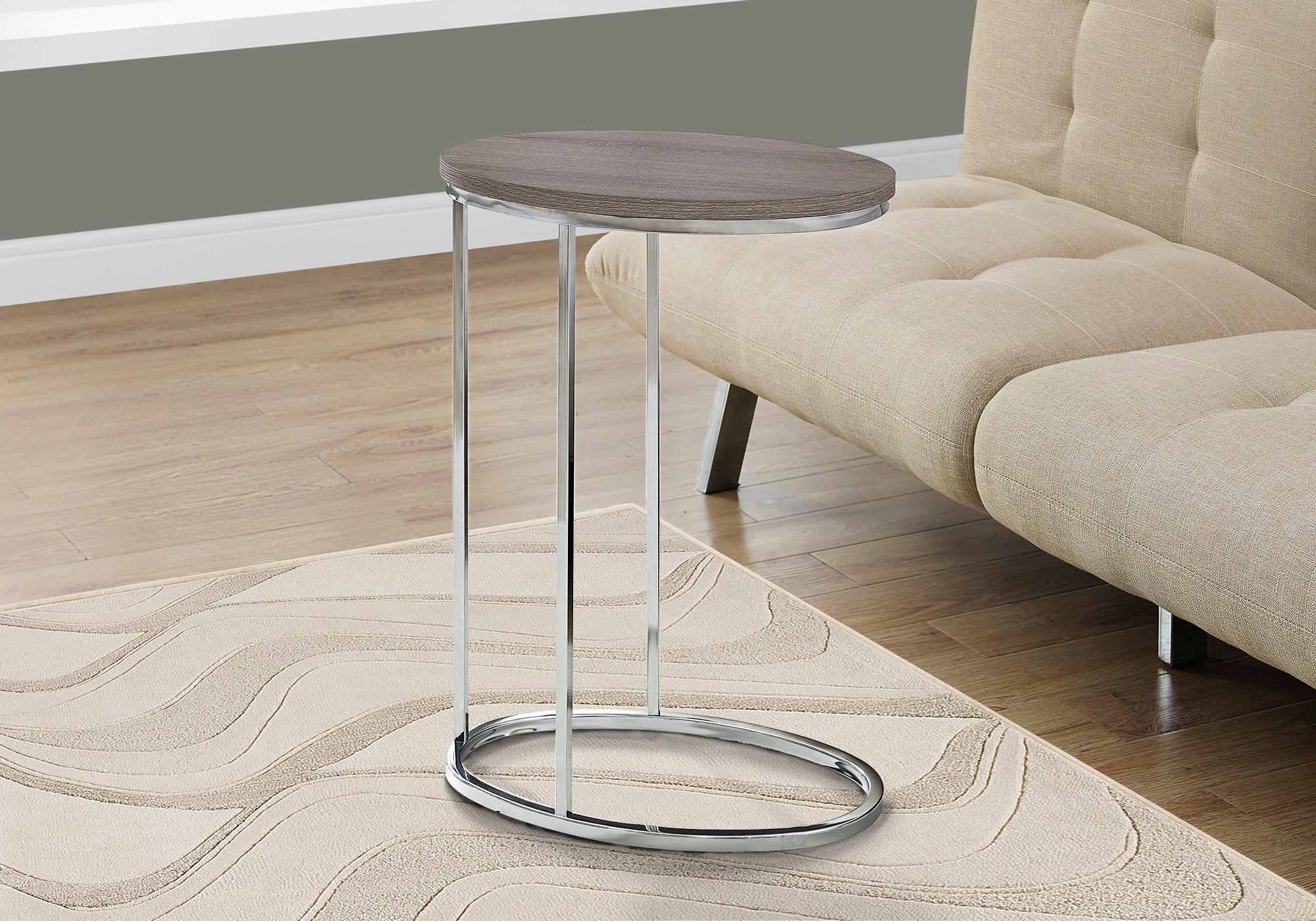 Oval Dark Taupe with Chrome Metal Accent Table