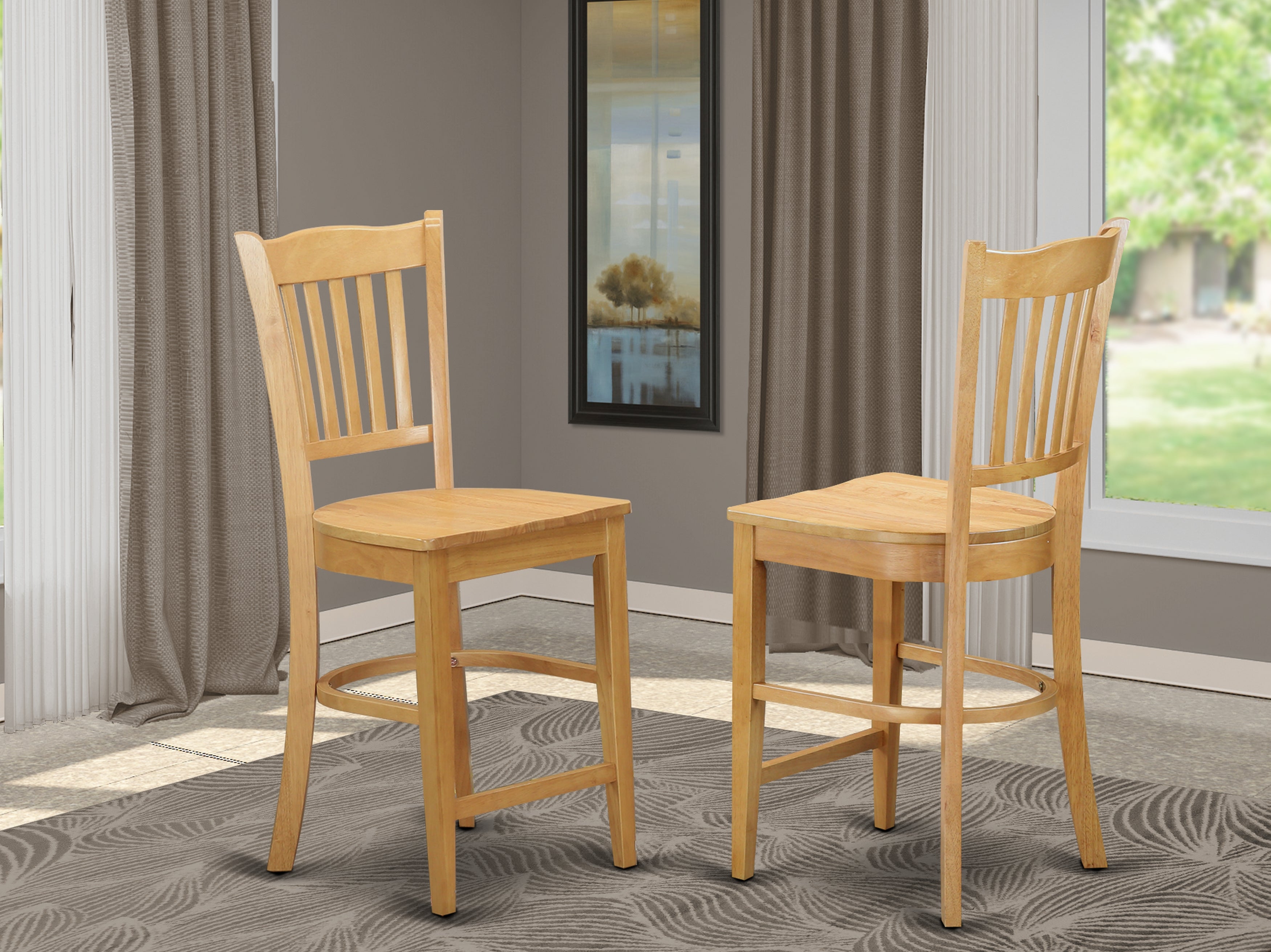 GRS-OAK-W Groton Counter Stools With Wood Seat In Oak Finish