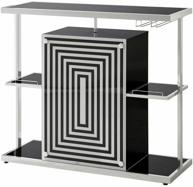 Coaster 2-Tier Geometric Bar Unit TableGlossy Black And White 130076