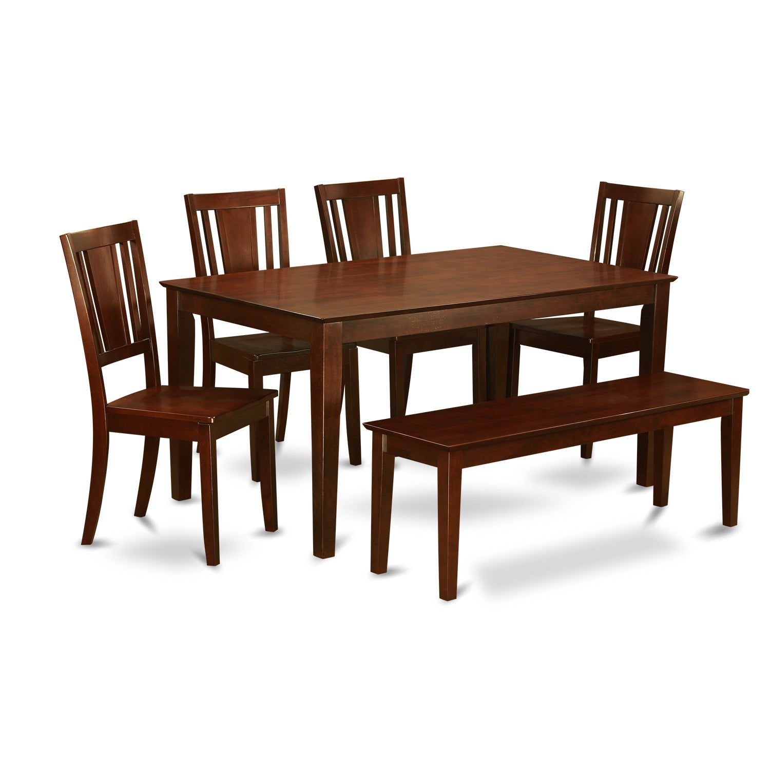 CADU6C-MAH-W 6-Pc Kitchen Table with bench- Table and 4 Kitchen Chairs and Bench