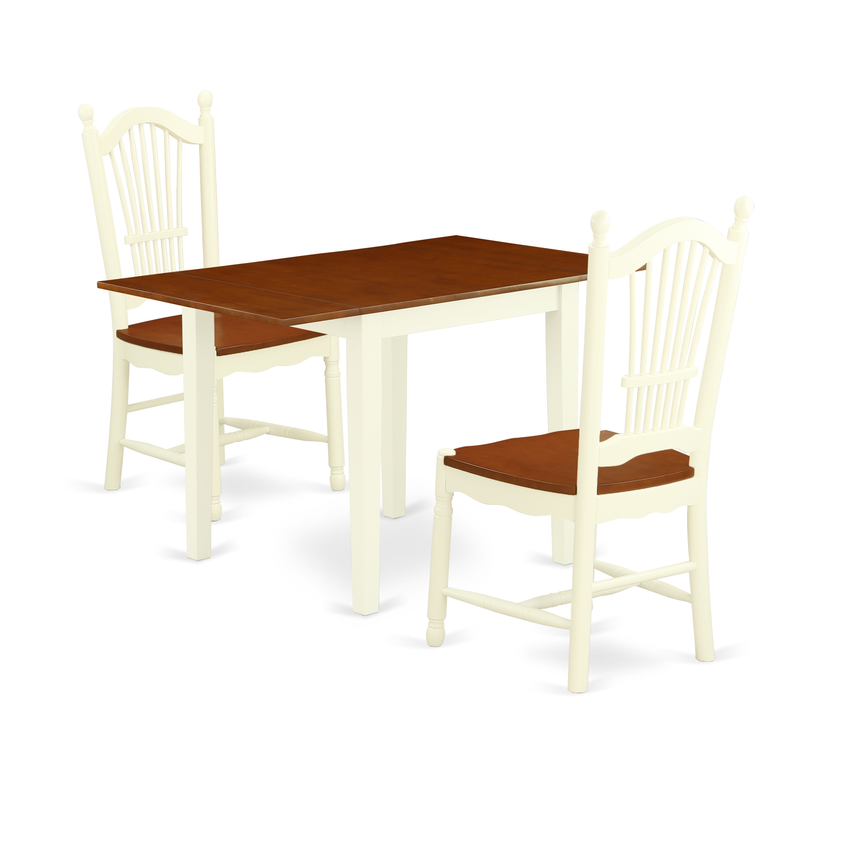 East West Furniture NDDO3-WHI-W Wooden Dining Table Set 3 Pcs- 2 Excellent Kitchen Chairs and an Attractive Dining Room Table - Cherry Finish Hardwood Chair Seat - Buttermilk Finish Wooden Structure.