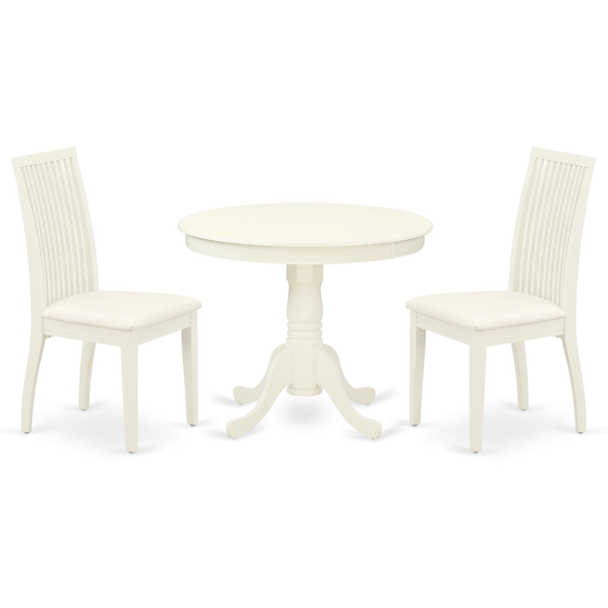 ANIP3-LWH-C 3Pc Dinette Set Includes a Rounded Kitchen Table and Two Microfiber Seat Dining Chairs, Linen White Finish