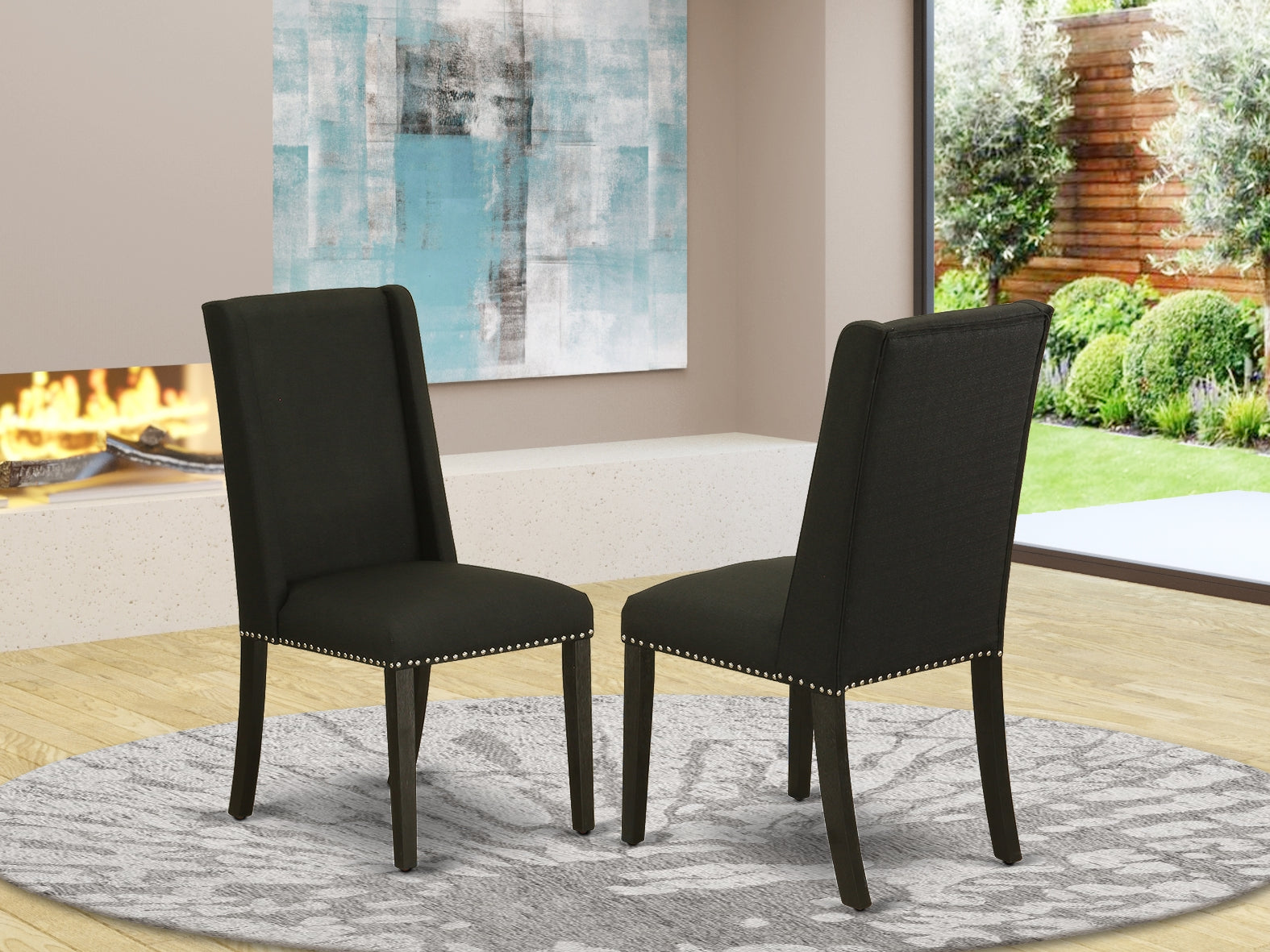 Florence Parson Chair with Wirebrushed Black Finished Leg and Black Color Fabric Color