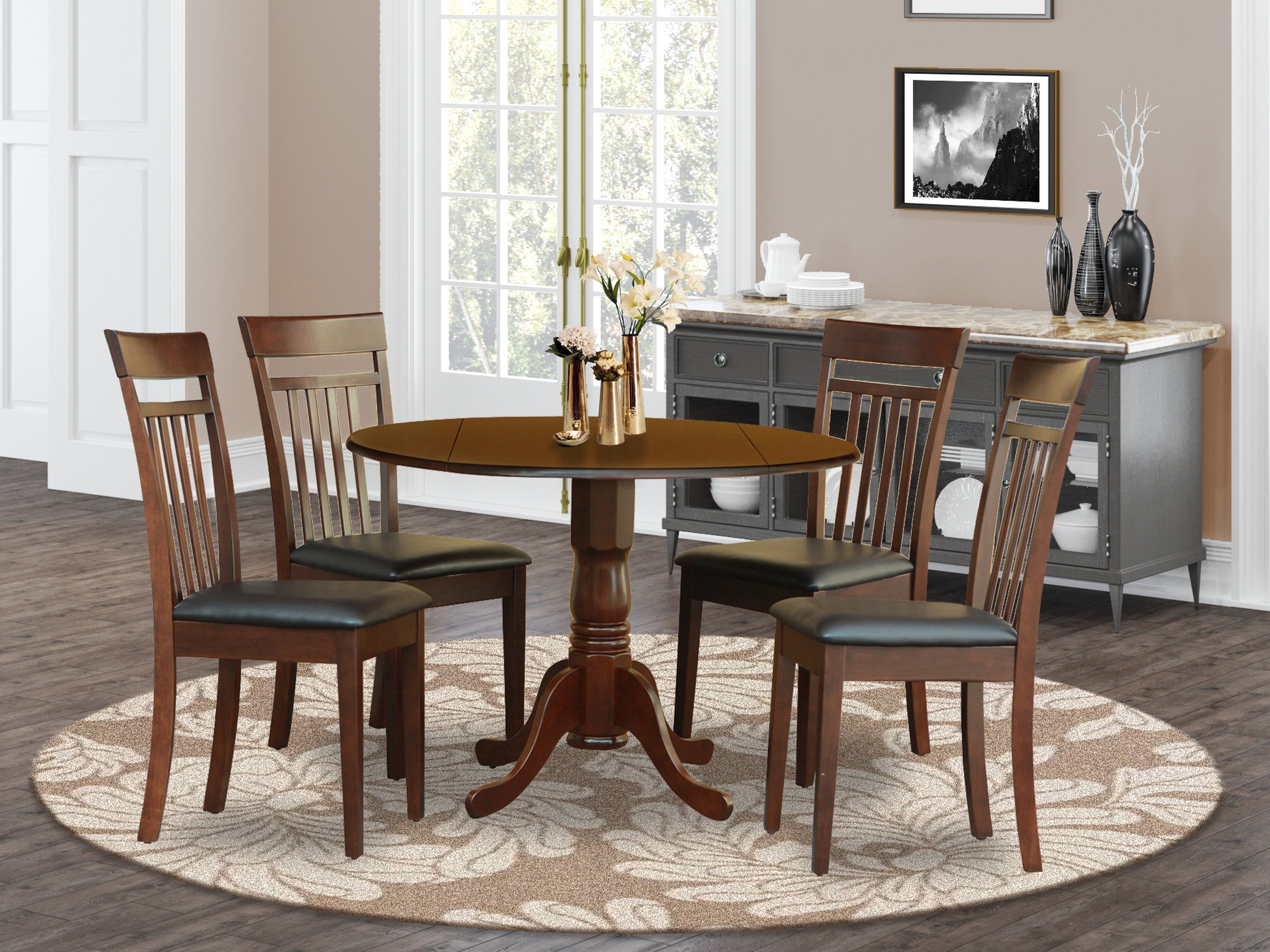 DLCA5-MAH-LC 5 PC Kitchen Table set-small Table-plus 4 Kitchen Chairs