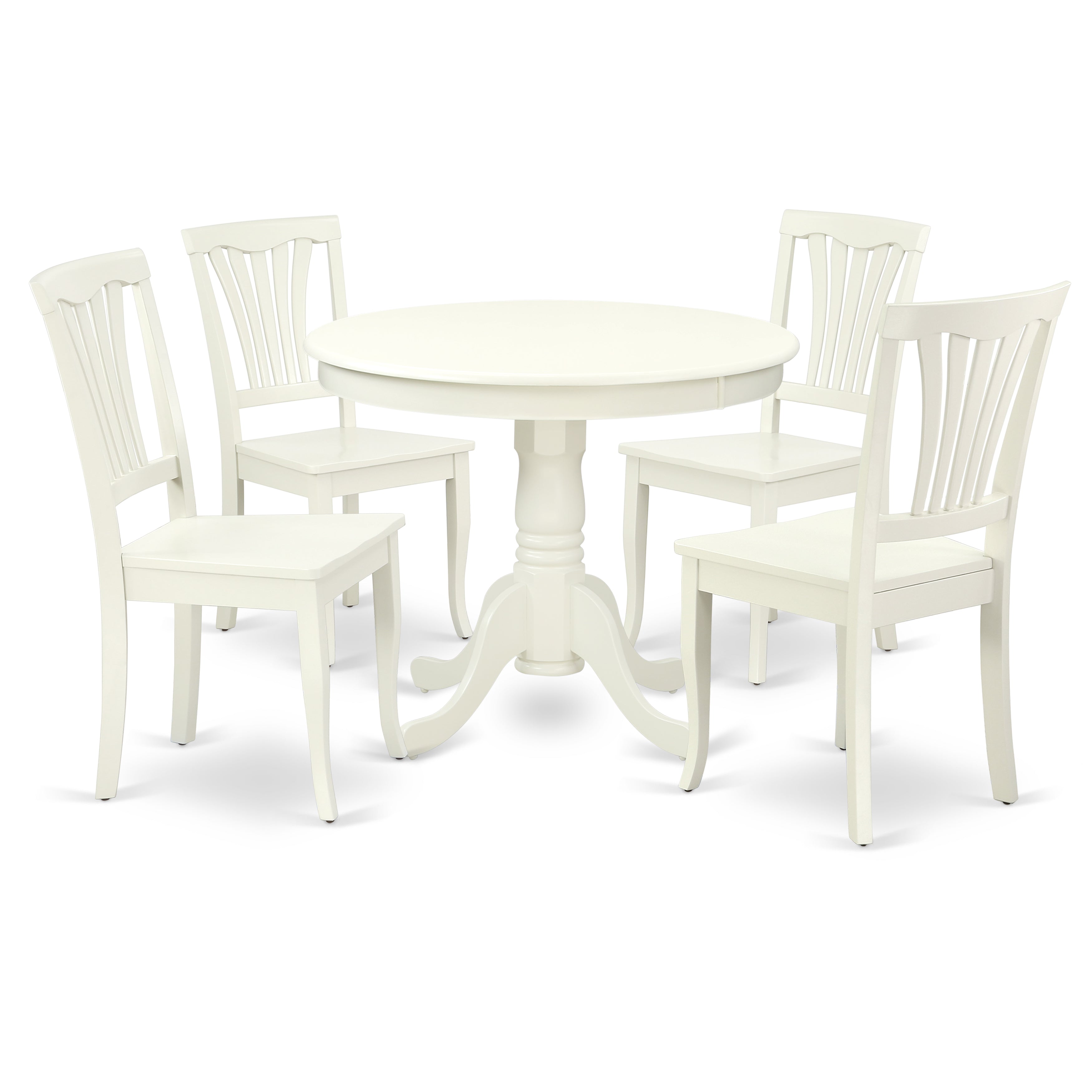 ANAV5-LWH-W 5PC Round 36 inch Table and 4 vertical slatted Chairs