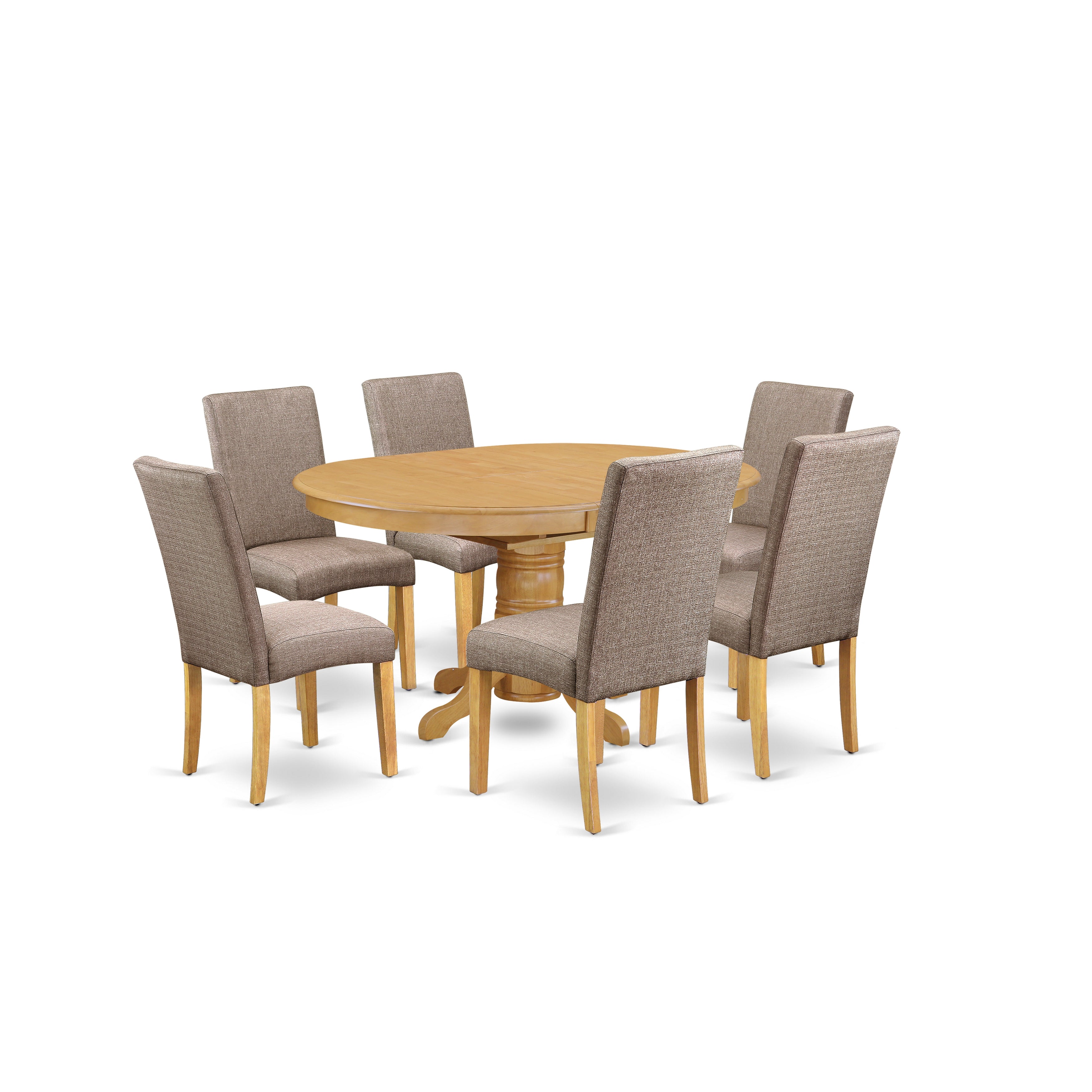 AVDR7-OAK-16 7Pc Oval 42/60" Dinette Table With 18 In Butterfly Leaf And 6 Parson Chair With Oak Finish Leg And Linen Fabric- Dark Khaki Color