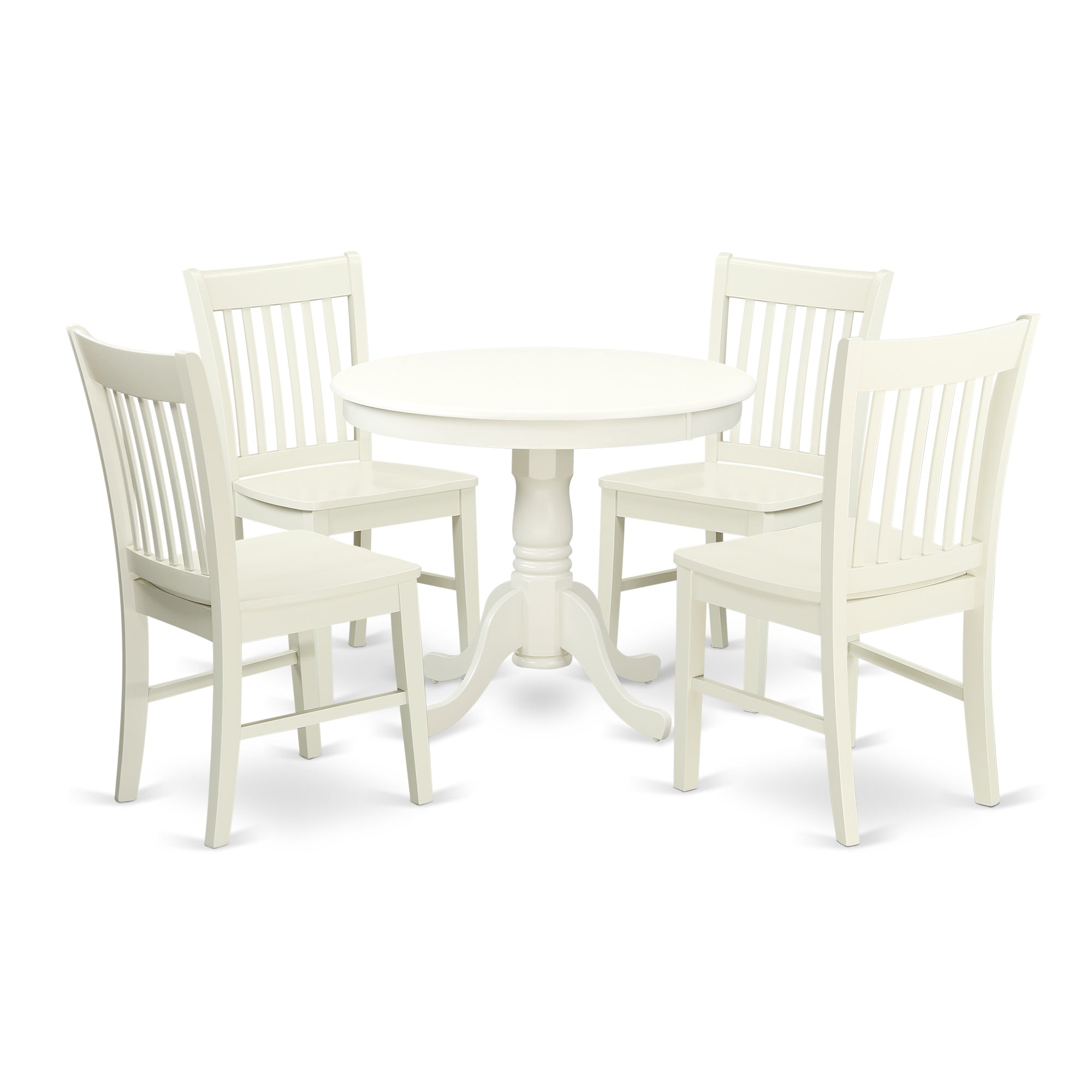 ANNO5-LWH-W 5 Pc Kitchen table set with a Dining Table and 4 Wood Seat Kitchen Chairs in Linen White